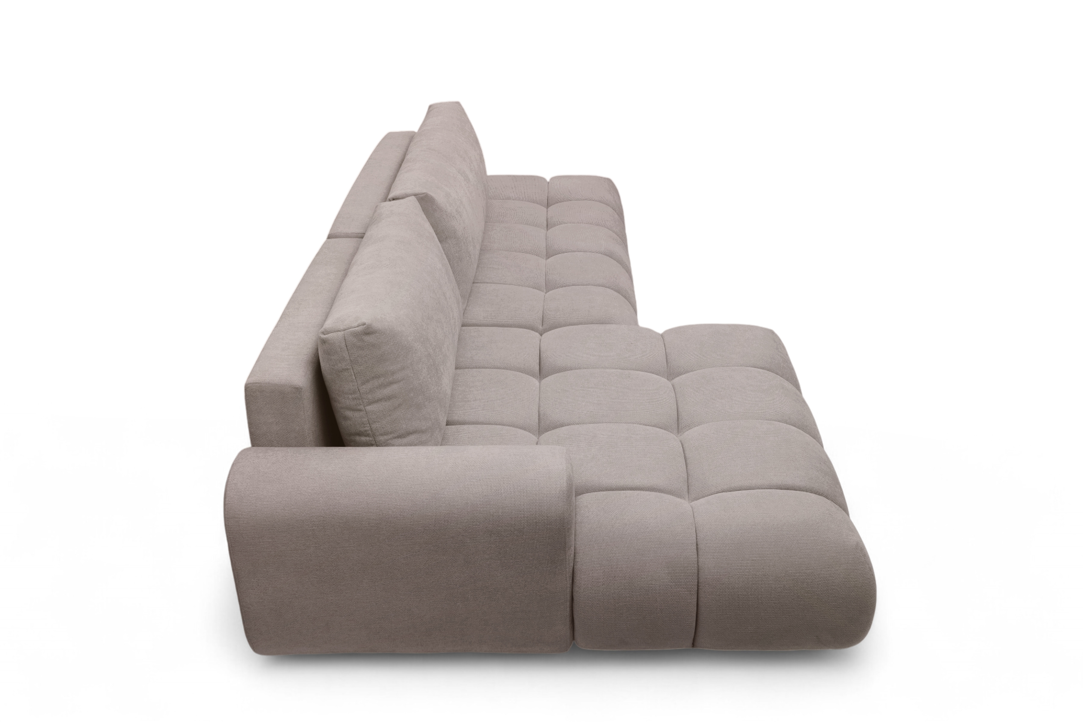 Rohová rozkládací pohovka Lutario L II levá s funkcí spánku - tmavě béžová hydrofobní tkanina Venice 2031 Rohová sedací souprava Lutario L II rozkládací levá - ciemnobezowa plecionka hydrofobowa Venice 2031