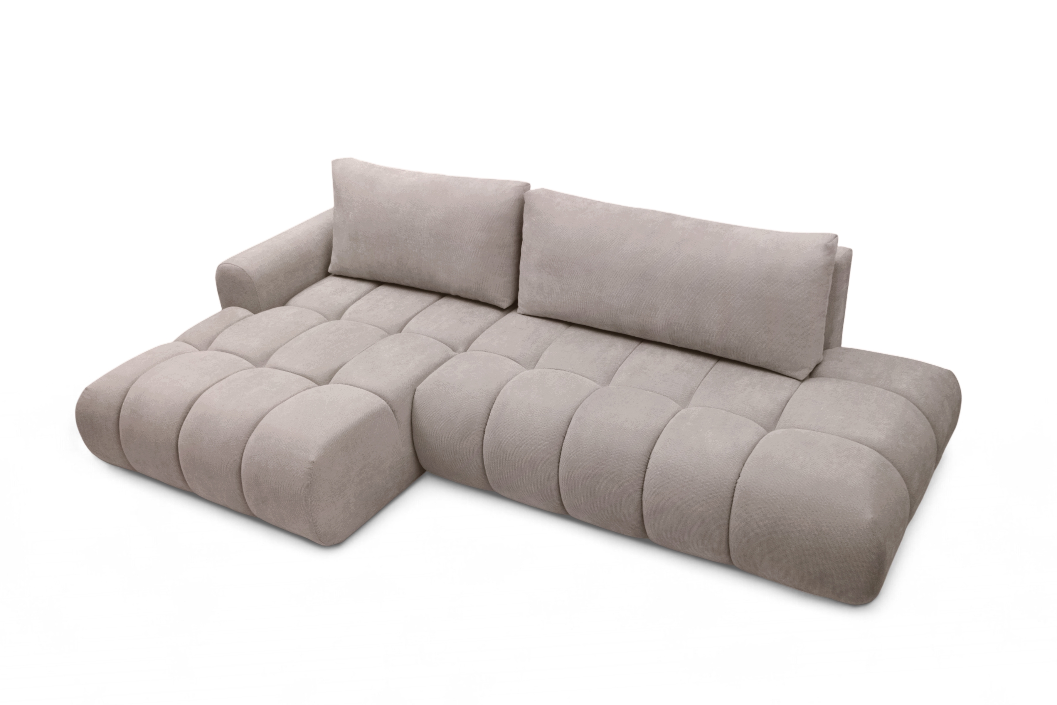 Rohová rozkládací pohovka Lutario L II levá s funkcí spánku - tmavě béžová hydrofobní tkanina Venice 2031 Rohová sedací souprava Lutario L II rozkládací levá - ciemnobezowa plecionka hydrofobowa Venice 2031