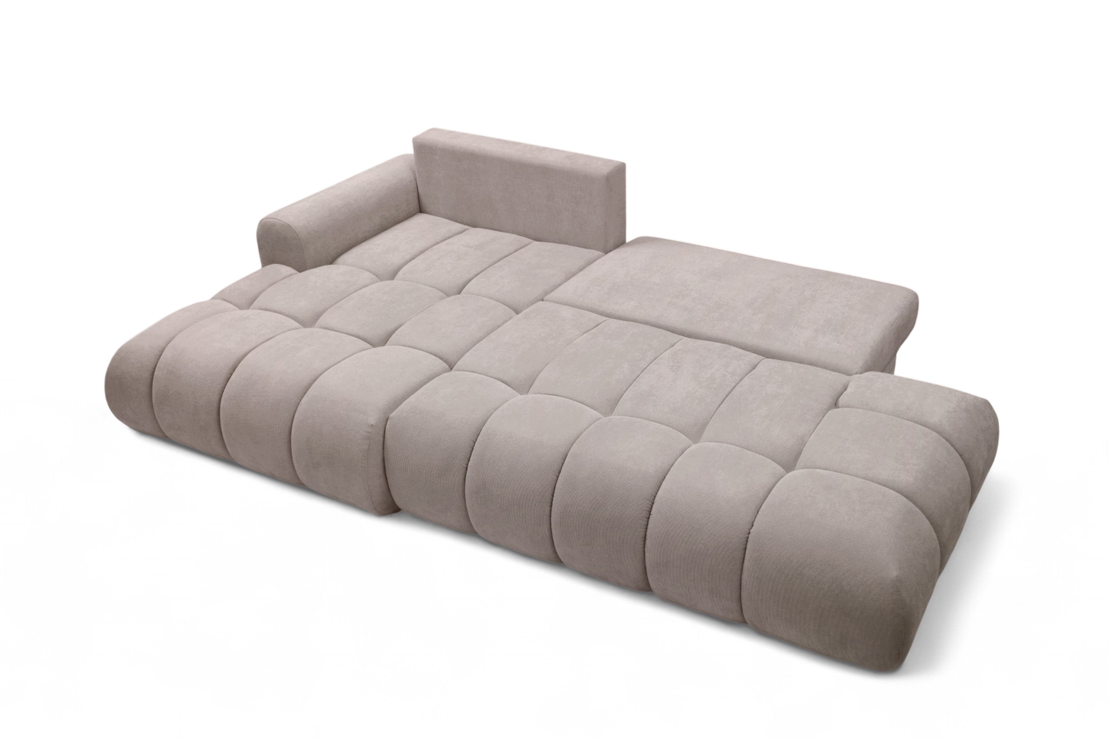 Rohová rozkládací pohovka Lutario L II levá s funkcí spánku - tmavě béžová hydrofobní tkanina Venice 2031 Rohová sedací souprava Lutario L II rozkládací levá - ciemnobezowa plecionka hydrofobowa Venice 2031