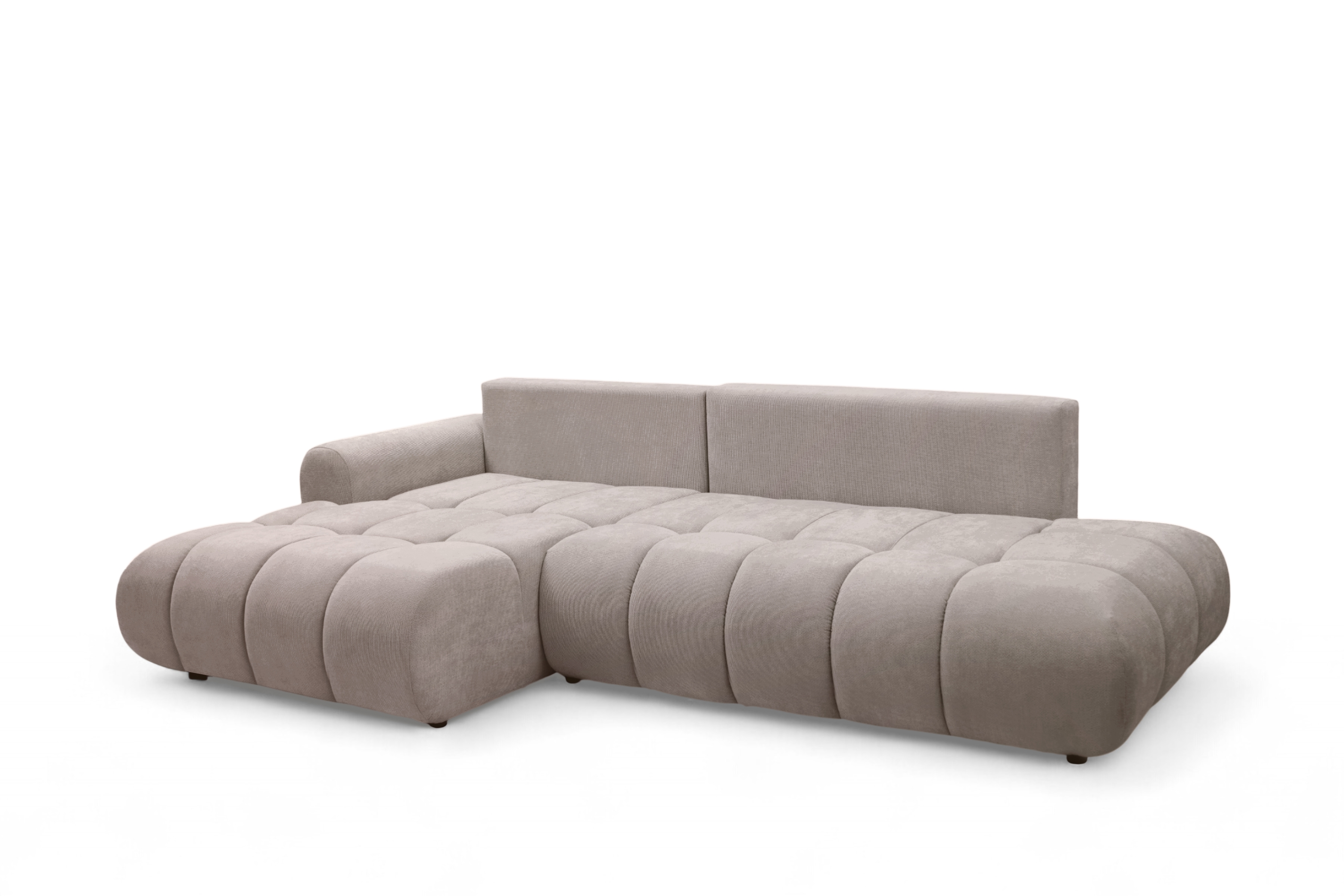 Rohová rozkládací pohovka Lutario L II levá s funkcí spánku - tmavě béžová hydrofobní tkanina Venice 2031 Rohová sedací souprava Lutario L II rozkládací levá - ciemnobezowa plecionka hydrofobowa Venice 2031