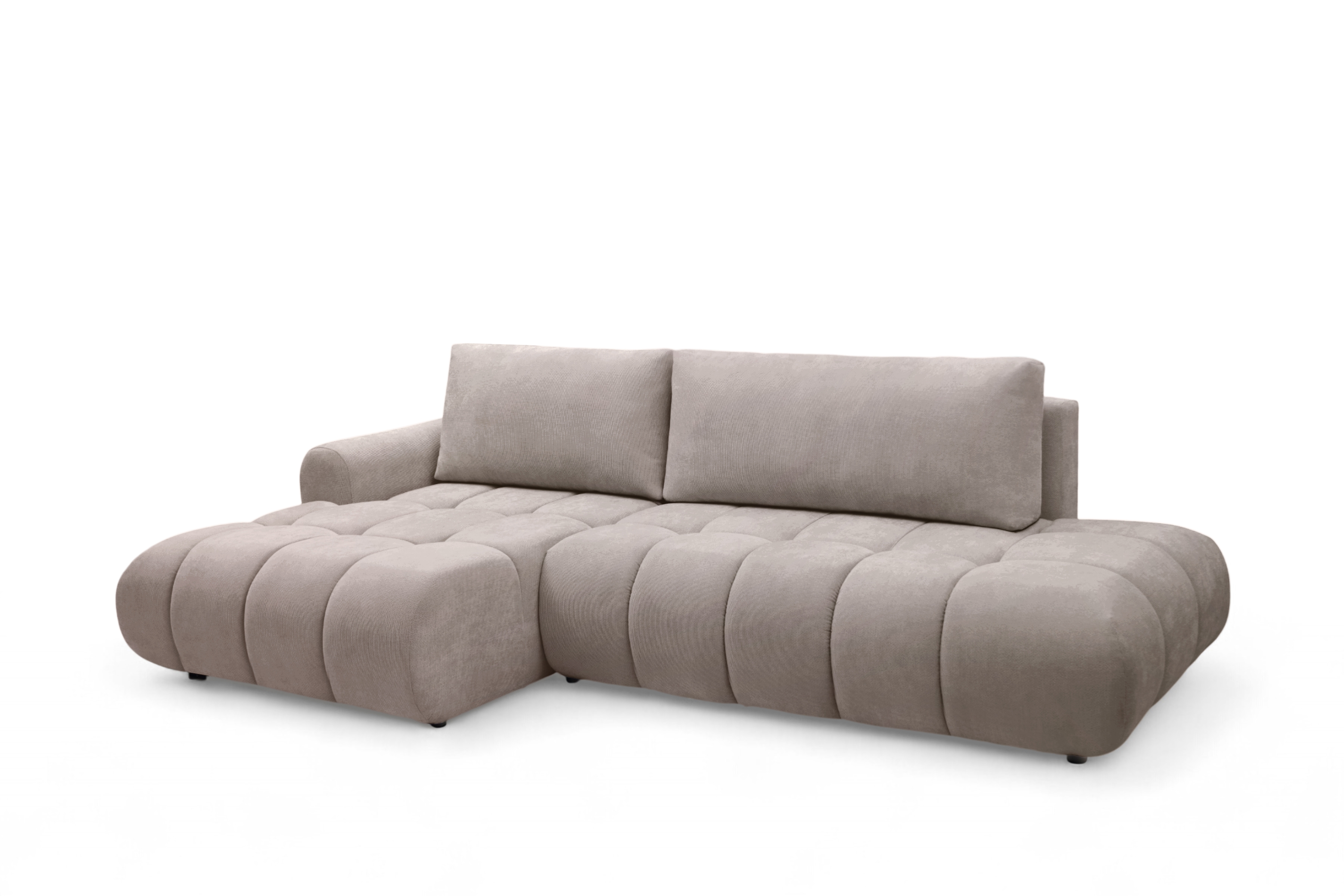 Rohová rozkládací pohovka Lutario L II levá s funkcí spánku - tmavě béžová hydrofobní tkanina Venice 2031 Rohová sedací souprava Lutario L II rozkládací levá - ciemnobezowa plecionka hydrofobowa Venice 2031