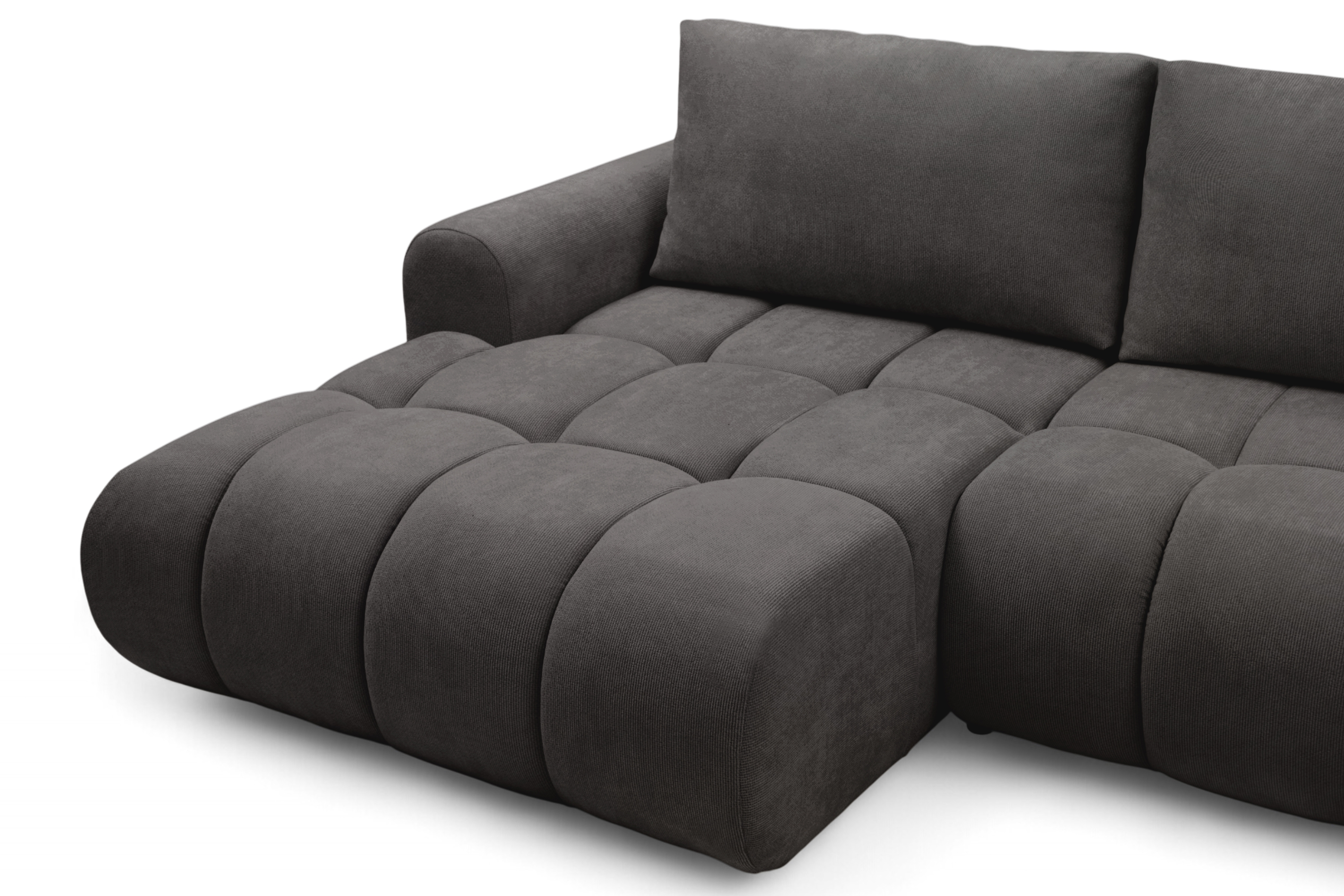 Rohová rozkládací pohovka Lutario L II levá s funkcí spánku - tmavě šedá hydrofobní tkanina Venice 2021 Rohová sedací souprava Lutario L II rozkládací levá - ciemnoszara plecionka hydrofobowa Venice 2021