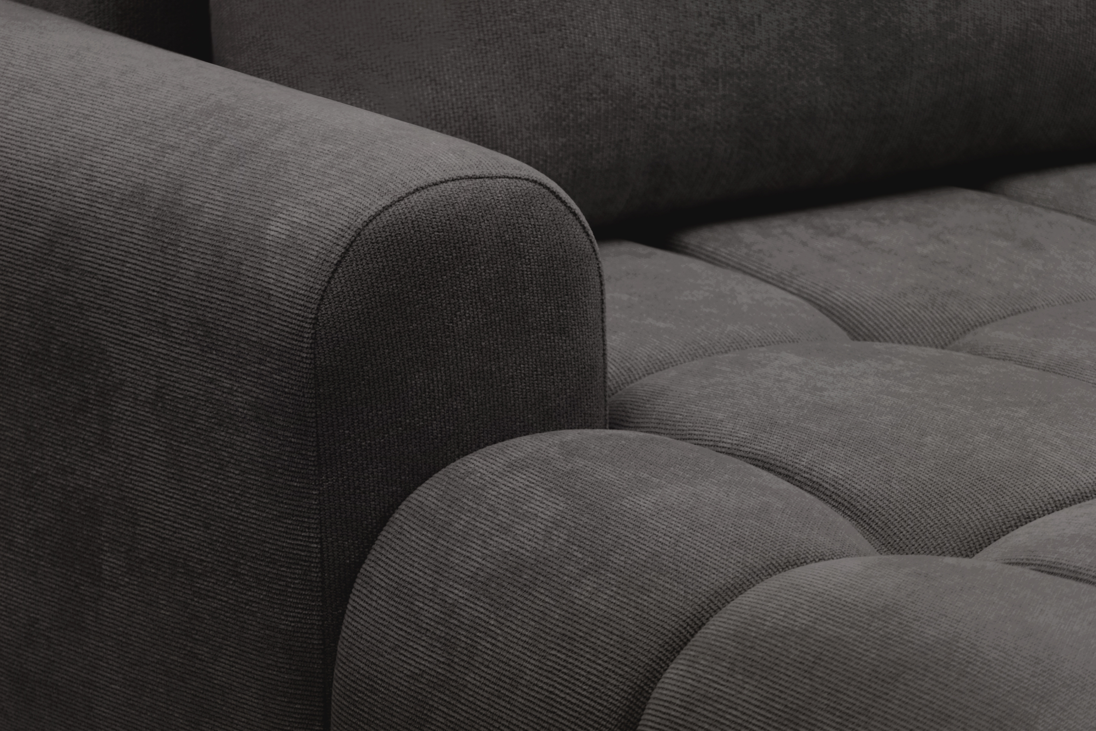 Rohová rozkládací pohovka Lutario L II levá s funkcí spánku - tmavě šedá hydrofobní tkanina Venice 2021 Rohová sedací souprava Lutario L II rozkládací levá - ciemnoszara plecionka hydrofobowa Venice 2021