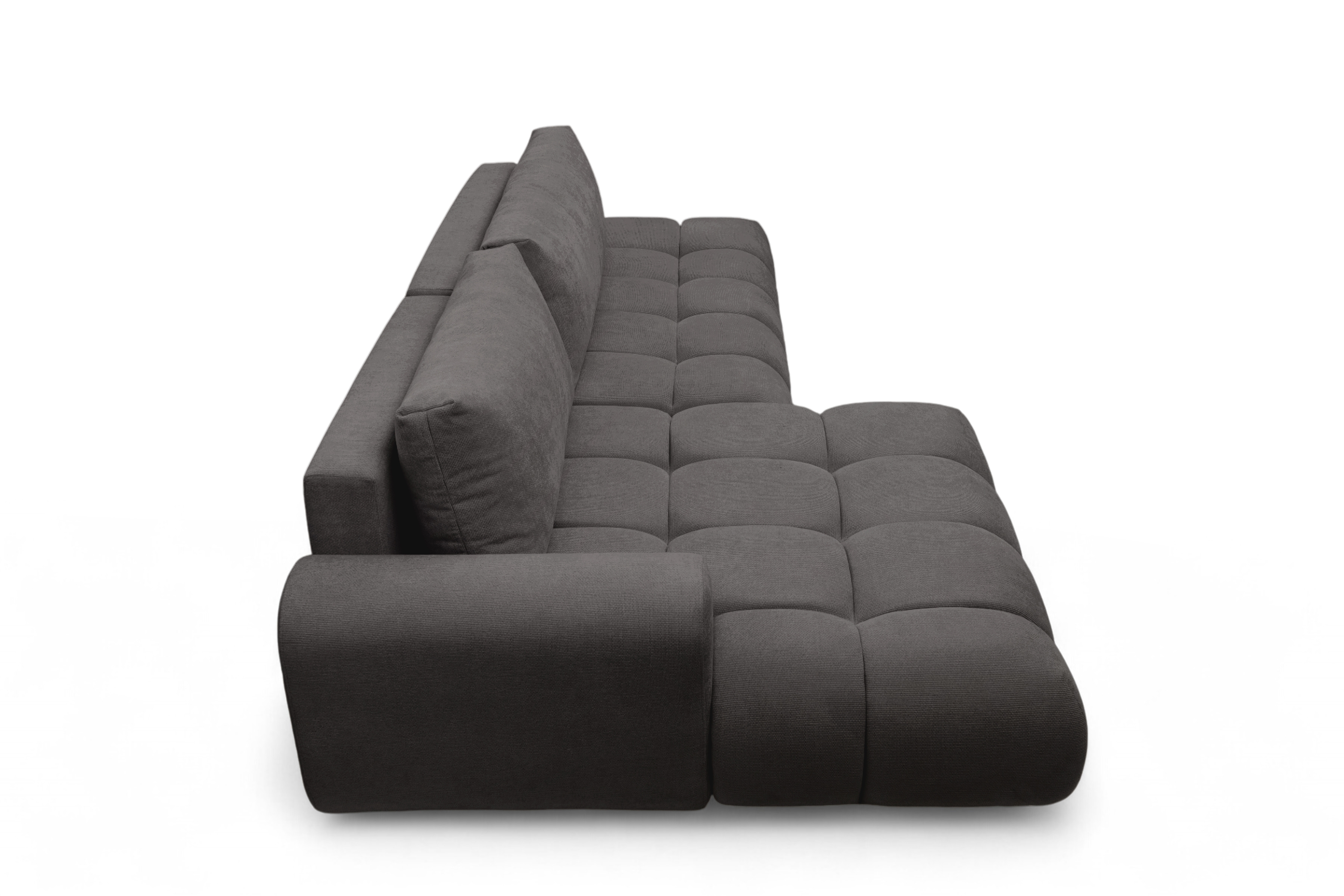 Rohová rozkládací pohovka Lutario L II levá s funkcí spánku - tmavě šedá hydrofobní tkanina Venice 2021 Rohová sedací souprava Lutario L II rozkládací levá - ciemnoszara plecionka hydrofobowa Venice 2021