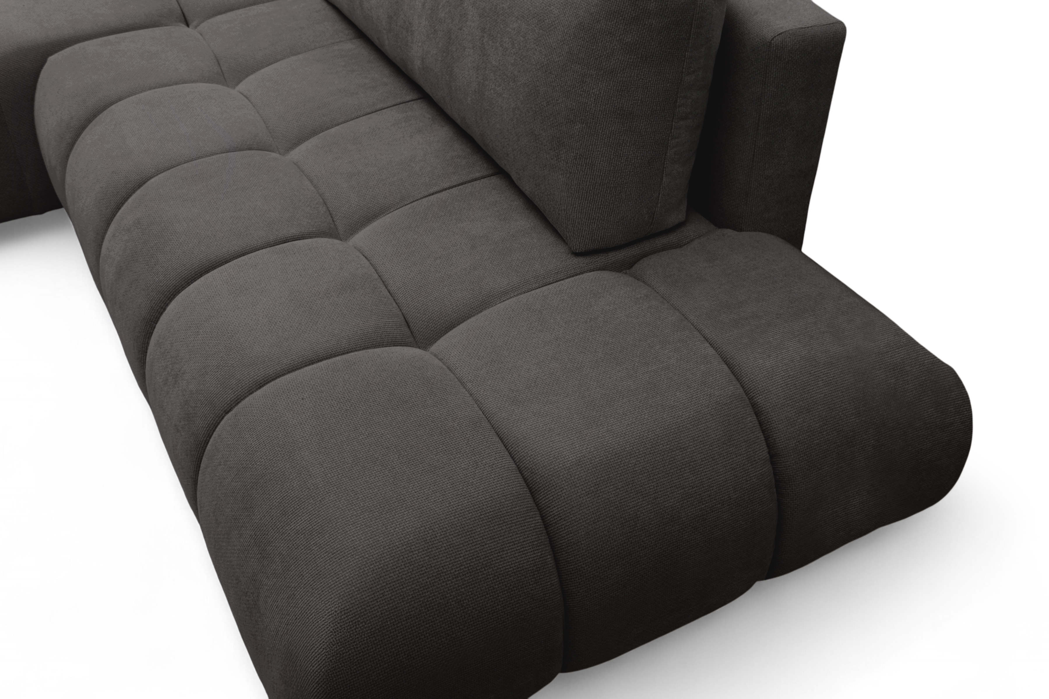 Rohová rozkládací pohovka Lutario L II levá s funkcí spánku - tmavě šedá hydrofobní tkanina Venice 2021 Rohová sedací souprava Lutario L II rozkládací levá - ciemnoszara plecionka hydrofobowa Venice 2021