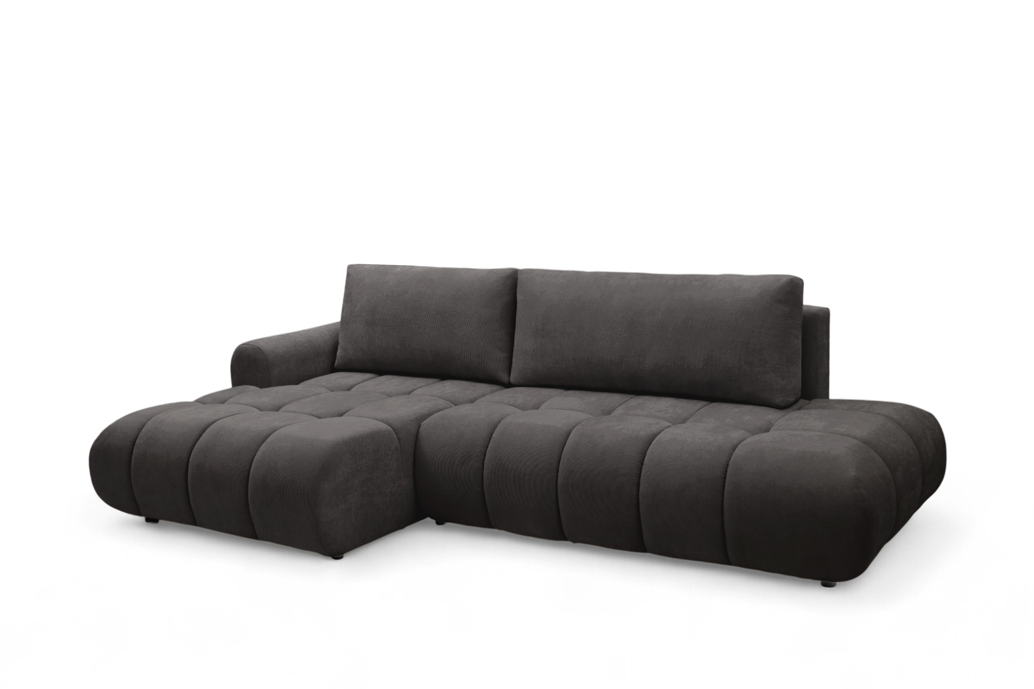 Rohová rozkládací pohovka Lutario L II levá s funkcí spánku - tmavě šedá hydrofobní tkanina Venice 2021 Rohová sedací souprava Lutario L II rozkládací levá - ciemnoszara plecionka hydrofobowa Venice 2021