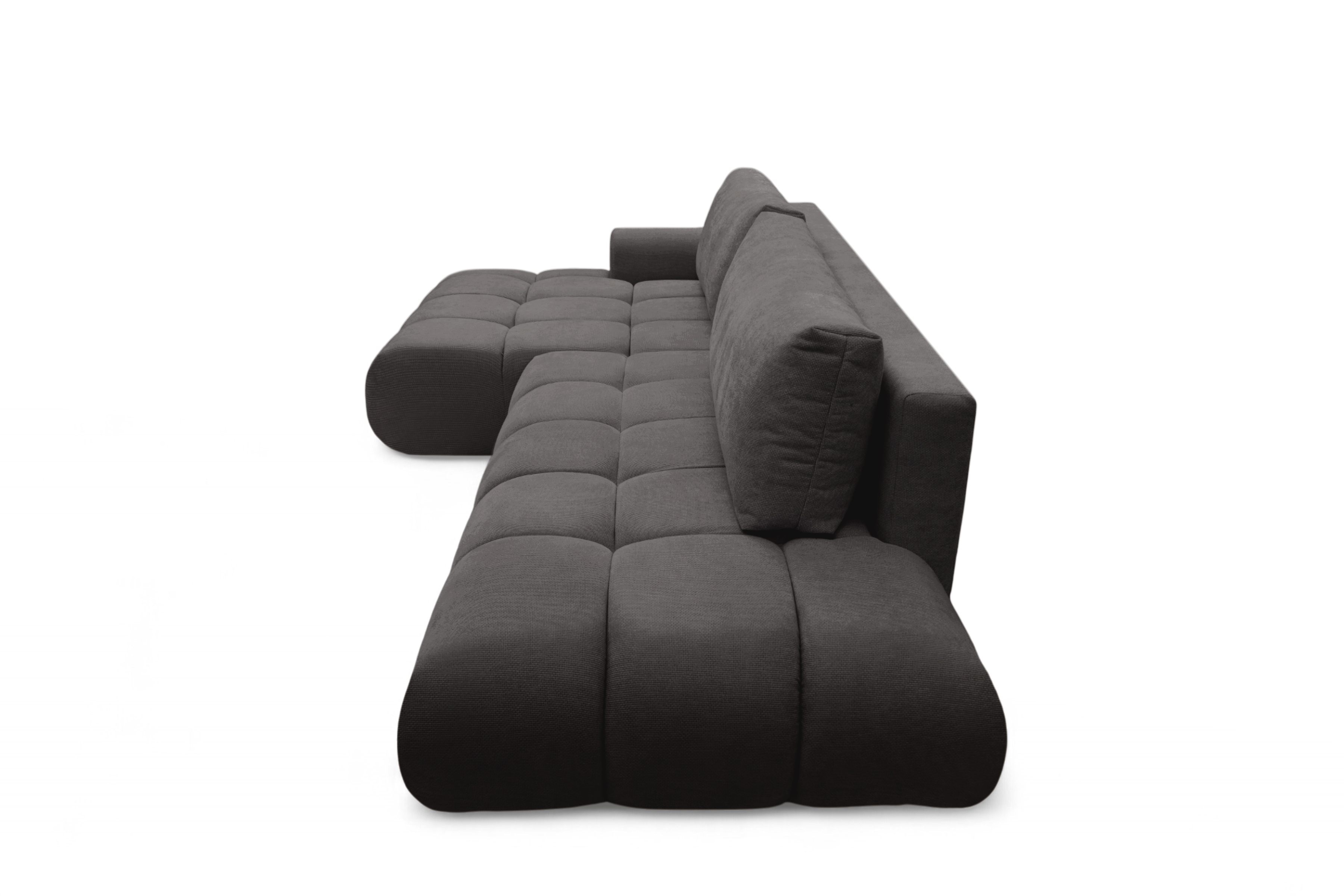 Rohová rozkládací pohovka Lutario L II levá s funkcí spánku - tmavě šedá hydrofobní tkanina Venice 2021 Rohová sedací souprava Lutario L II rozkládací levá - ciemnoszara plecionka hydrofobowa Venice 2021