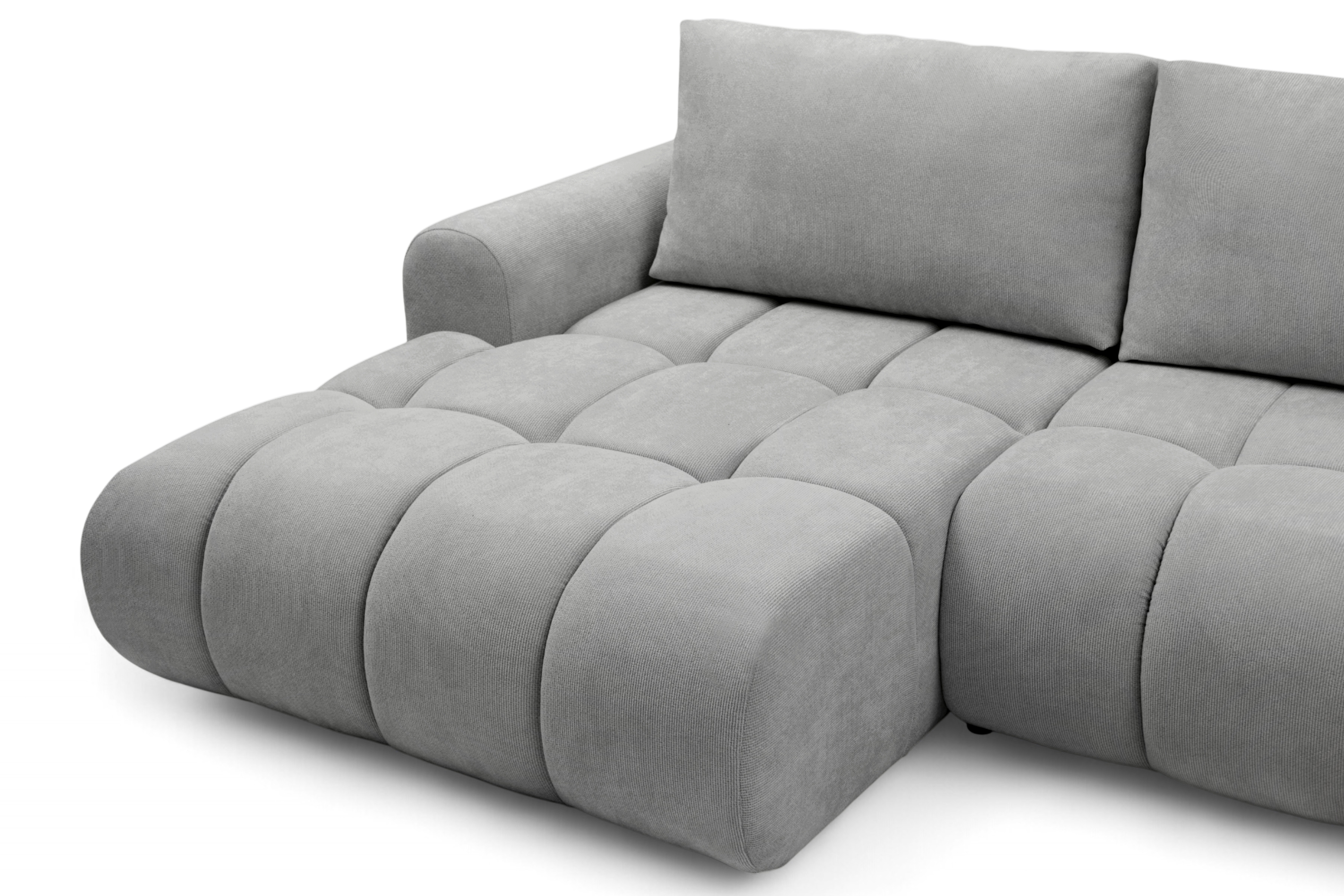 Rohová rozkládací pohovka Lutario L II levá s funkcí spánku - šedá hydrofobní tkanina Venice 2023 Rohová sedací souprava Lutario L II rozkládací levá - šedá plecionka hydrofobowa Venice 2023