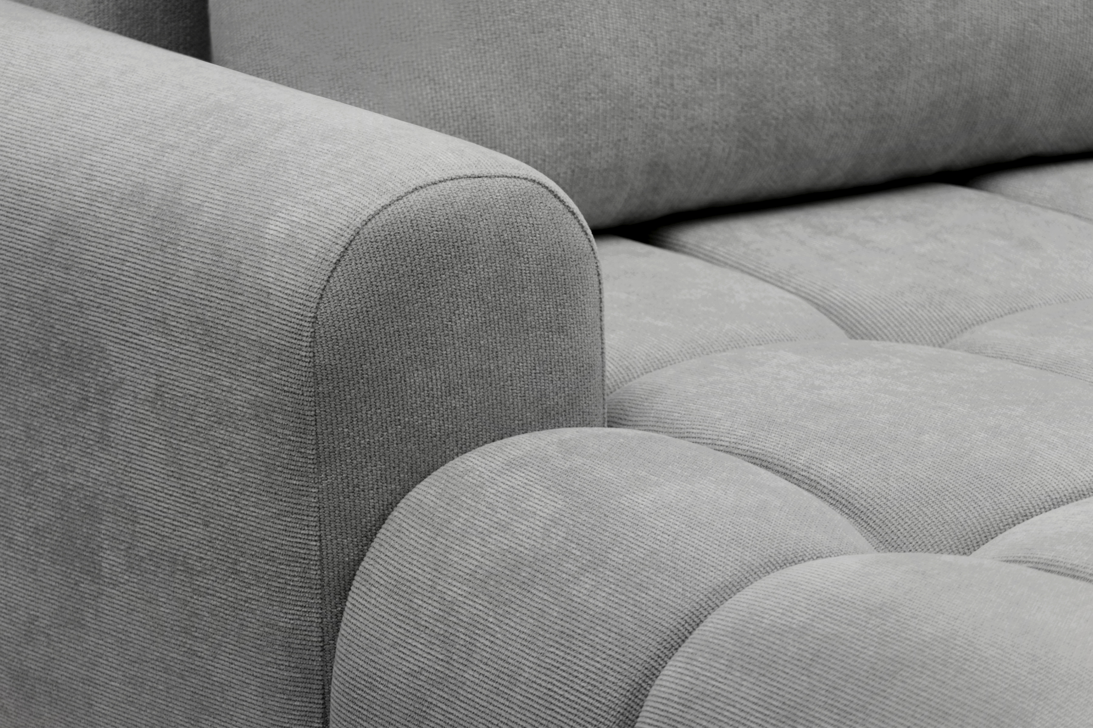 Rohová rozkládací pohovka Lutario L II levá s funkcí spánku - šedá hydrofobní tkanina Venice 2023 Rohová sedací souprava Lutario L II rozkládací levá - šedá plecionka hydrofobowa Venice 2023