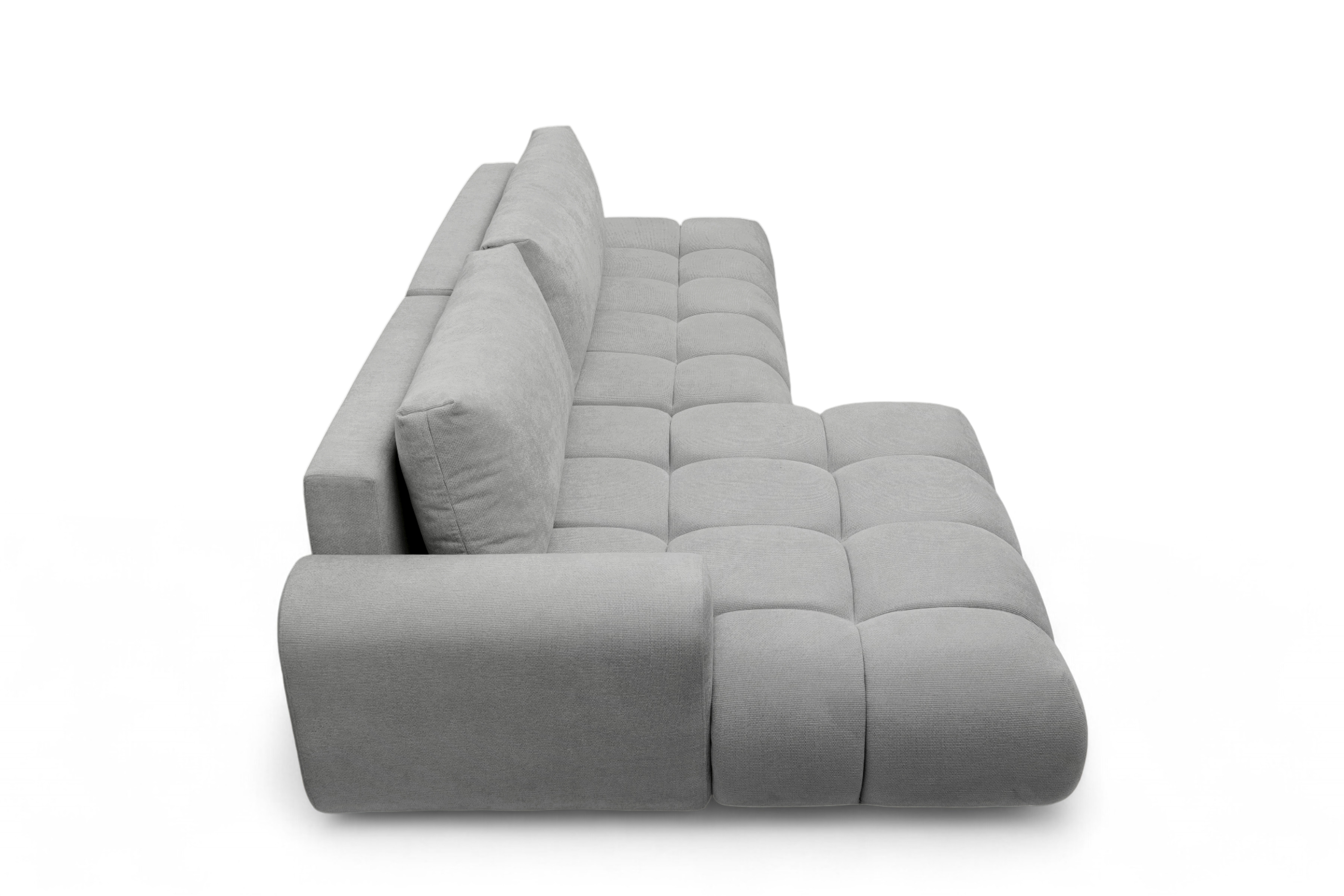 Rohová rozkládací pohovka Lutario L II levá s funkcí spánku - šedá hydrofobní tkanina Venice 2023 Rohová sedací souprava Lutario L II rozkládací levá - šedá plecionka hydrofobowa Venice 2023