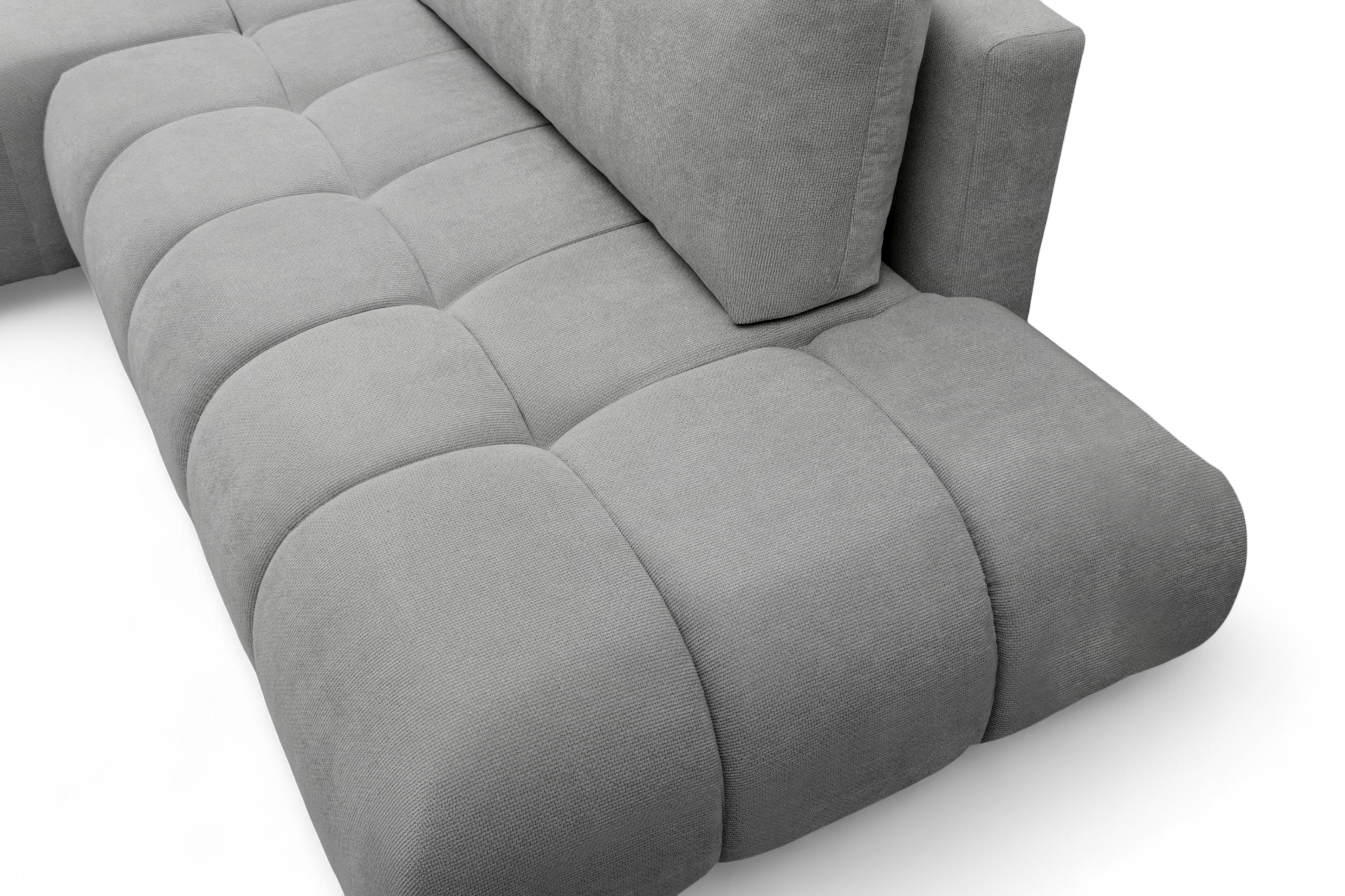 Rohová rozkládací pohovka Lutario L II levá s funkcí spánku - šedá hydrofobní tkanina Venice 2023 Rohová sedací souprava Lutario L II rozkládací levá - šedá plecionka hydrofobowa Venice 2023