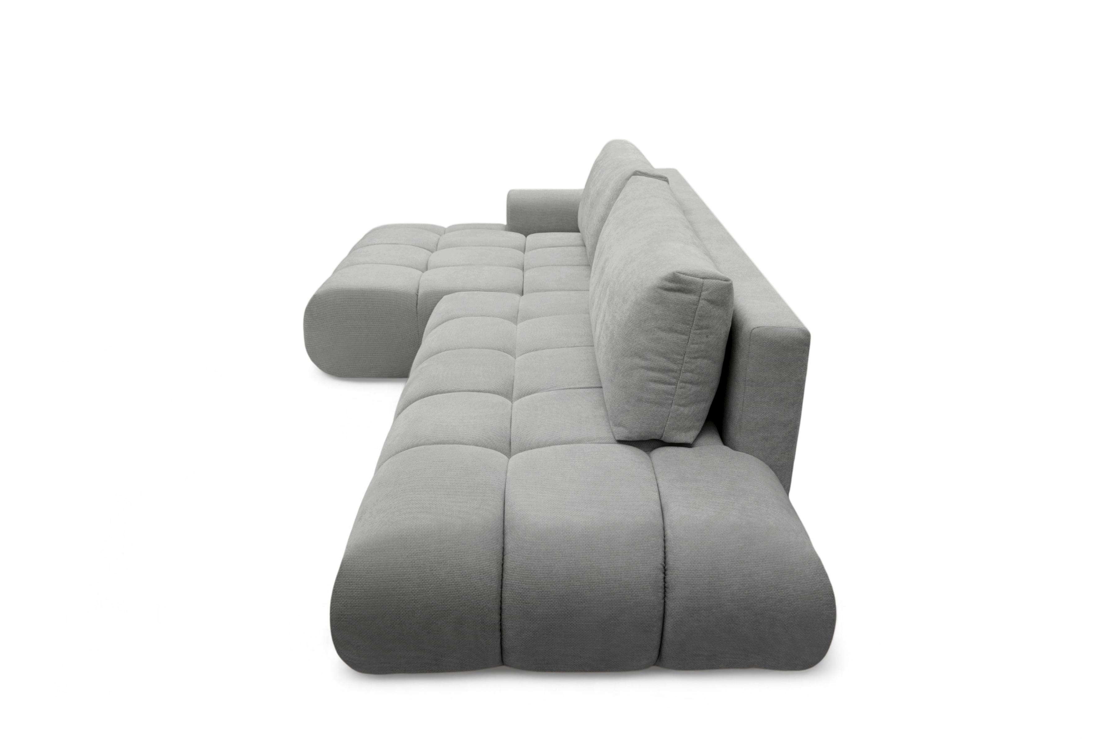 Rohová rozkládací pohovka Lutario L II levá s funkcí spánku - šedá hydrofobní tkanina Venice 2023 Rohová sedací souprava Lutario L II rozkládací levá - šedá plecionka hydrofobowa Venice 2023