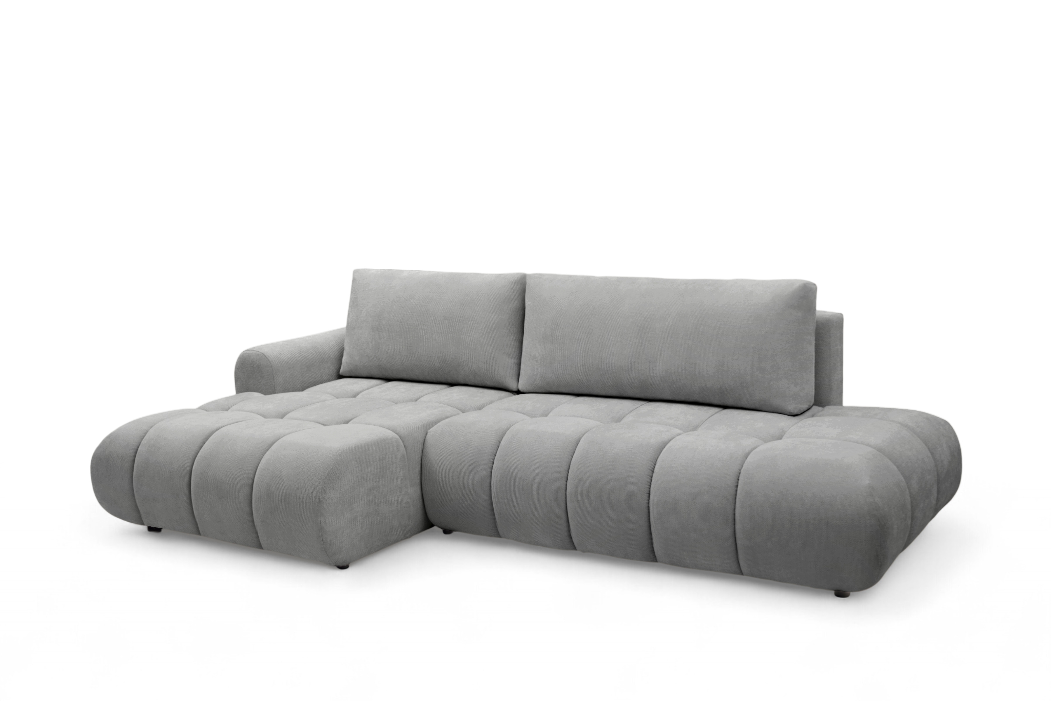 Rohová rozkládací pohovka Lutario L II levá s funkcí spánku - šedá hydrofobní tkanina Venice 2023 Rohová sedací souprava Lutario L II rozkládací levá - šedá plecionka hydrofobowa Venice 2023