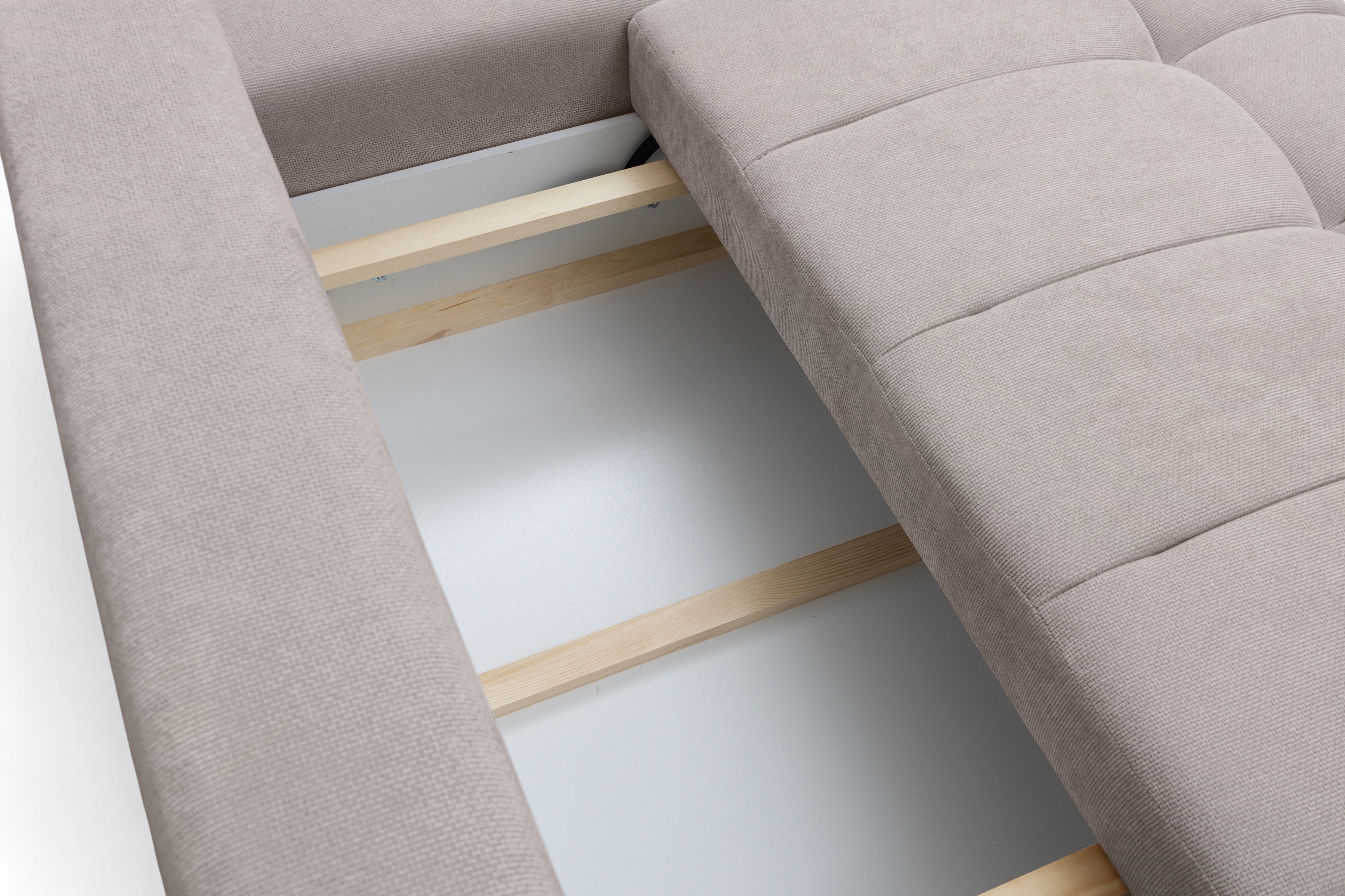 Rohová rozkládací pohovka Lutario L II pravá s funkcí spánku - tmavě béžová hydrofobní tkanina Venice 2031 Rohová sedací souprava Lutario L II rozkládací pravá - ciemnobezowa plecionka hydrofobowa Venice 2031