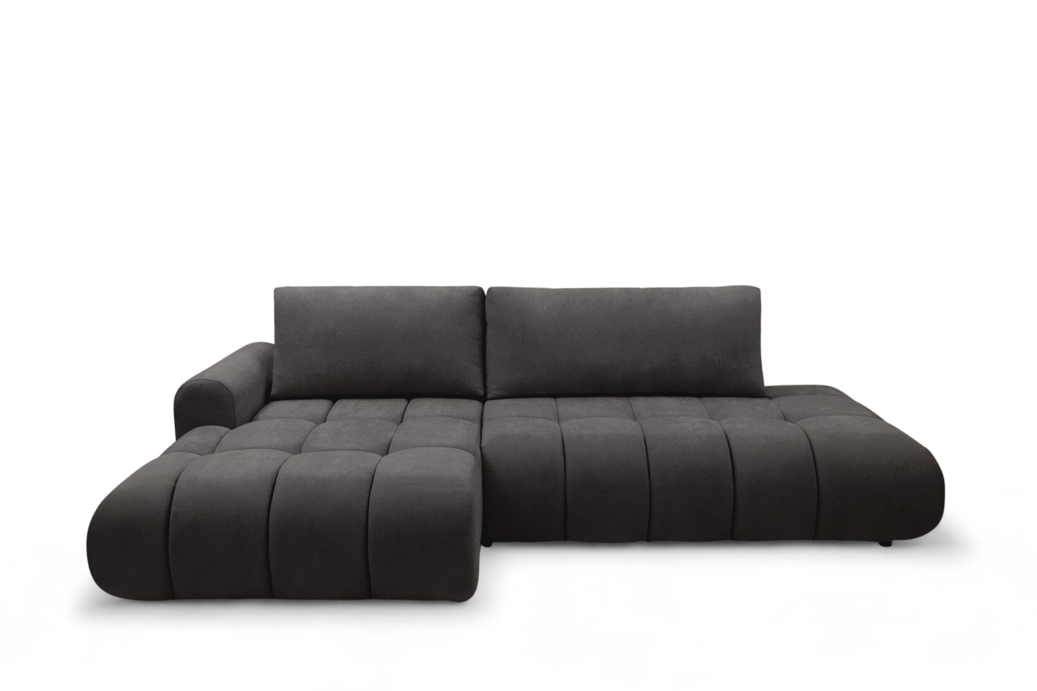 Rohová rozkládací pohovka Lutario L II pravá s funkcí spánku - tmavě šedá hydrofobní tkanina Venice 2021 Rohová sedací souprava Lutario L II rozkládací pravá - ciemnoszara plecionka hydrofobowa Venice 2021