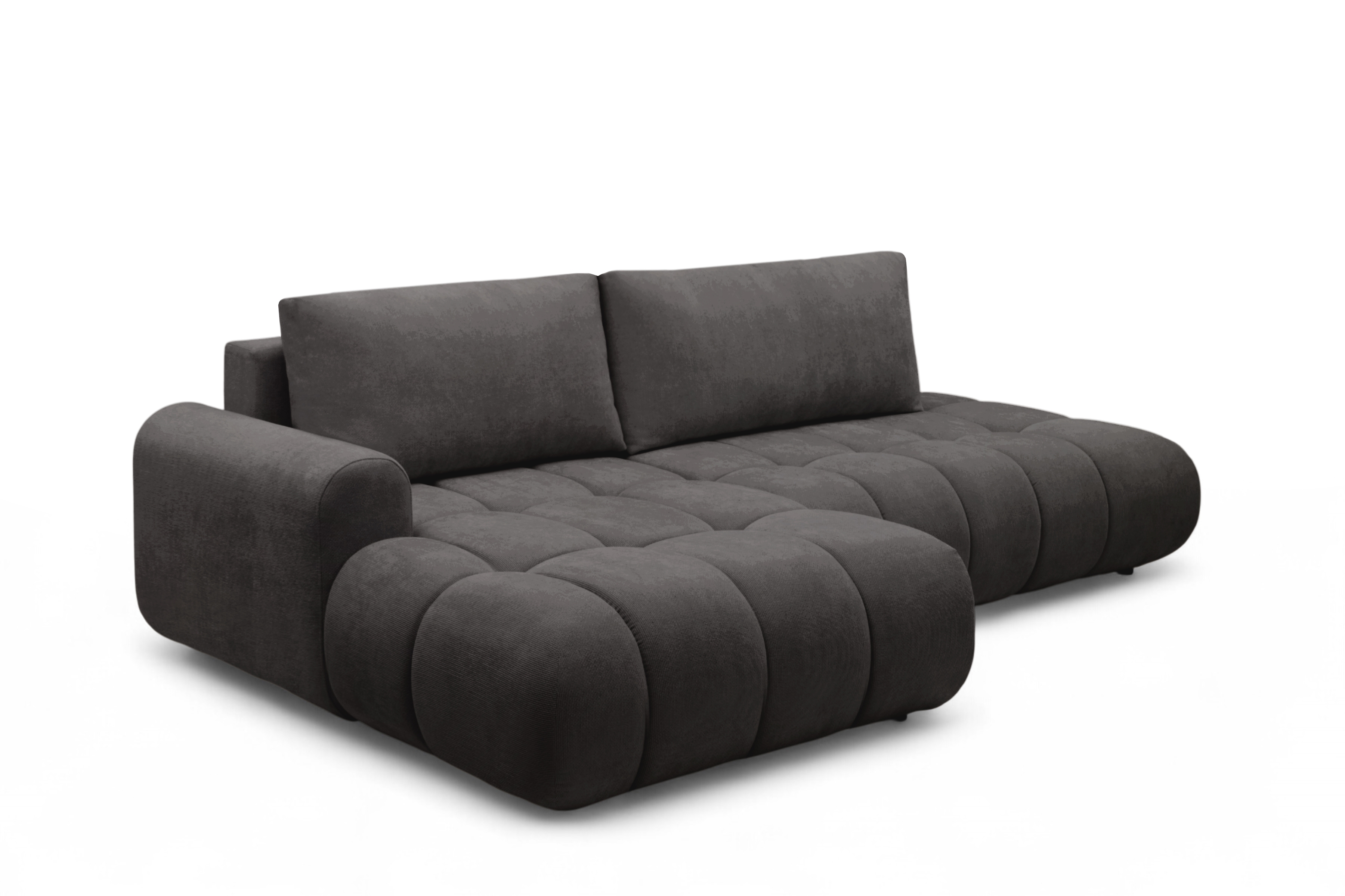 Rohová rozkládací pohovka Lutario L II pravá s funkcí spánku - tmavě šedá hydrofobní tkanina Venice 2021 Rohová sedací souprava Lutario L II rozkládací pravá - ciemnoszara plecionka hydrofobowa Venice 2021