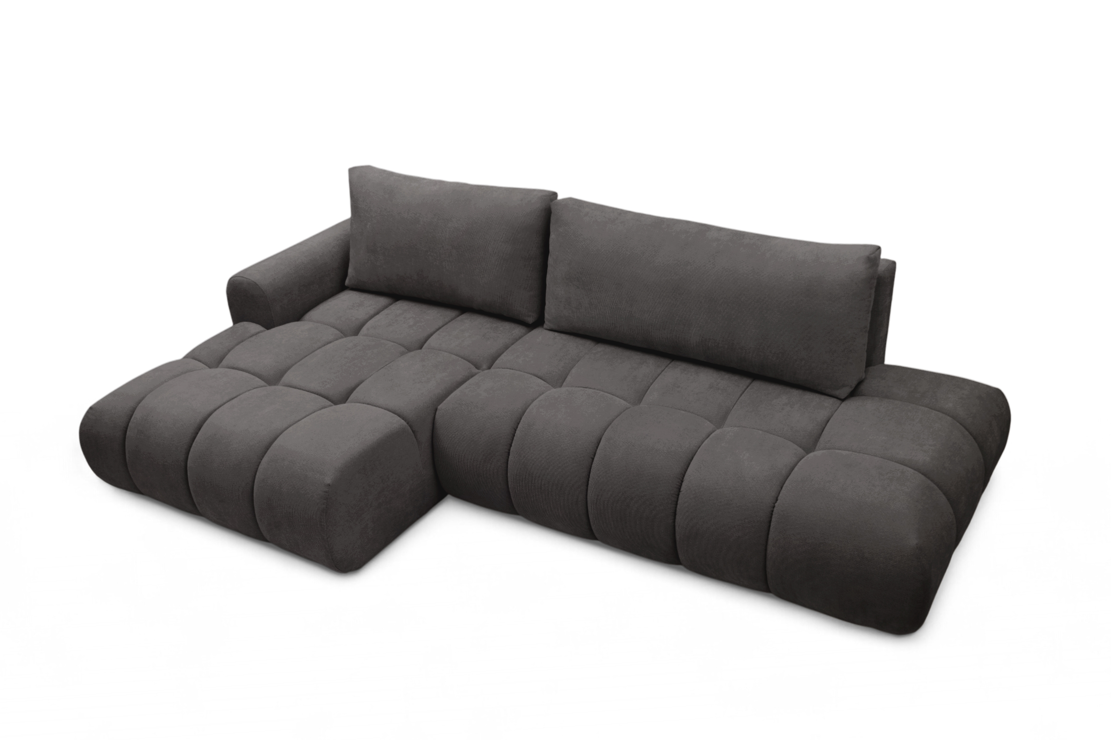 Rohová rozkládací pohovka Lutario L II pravá s funkcí spánku - tmavě šedá hydrofobní tkanina Venice 2021 Rohová sedací souprava Lutario L II rozkládací pravá - ciemnoszara plecionka hydrofobowa Venice 2021