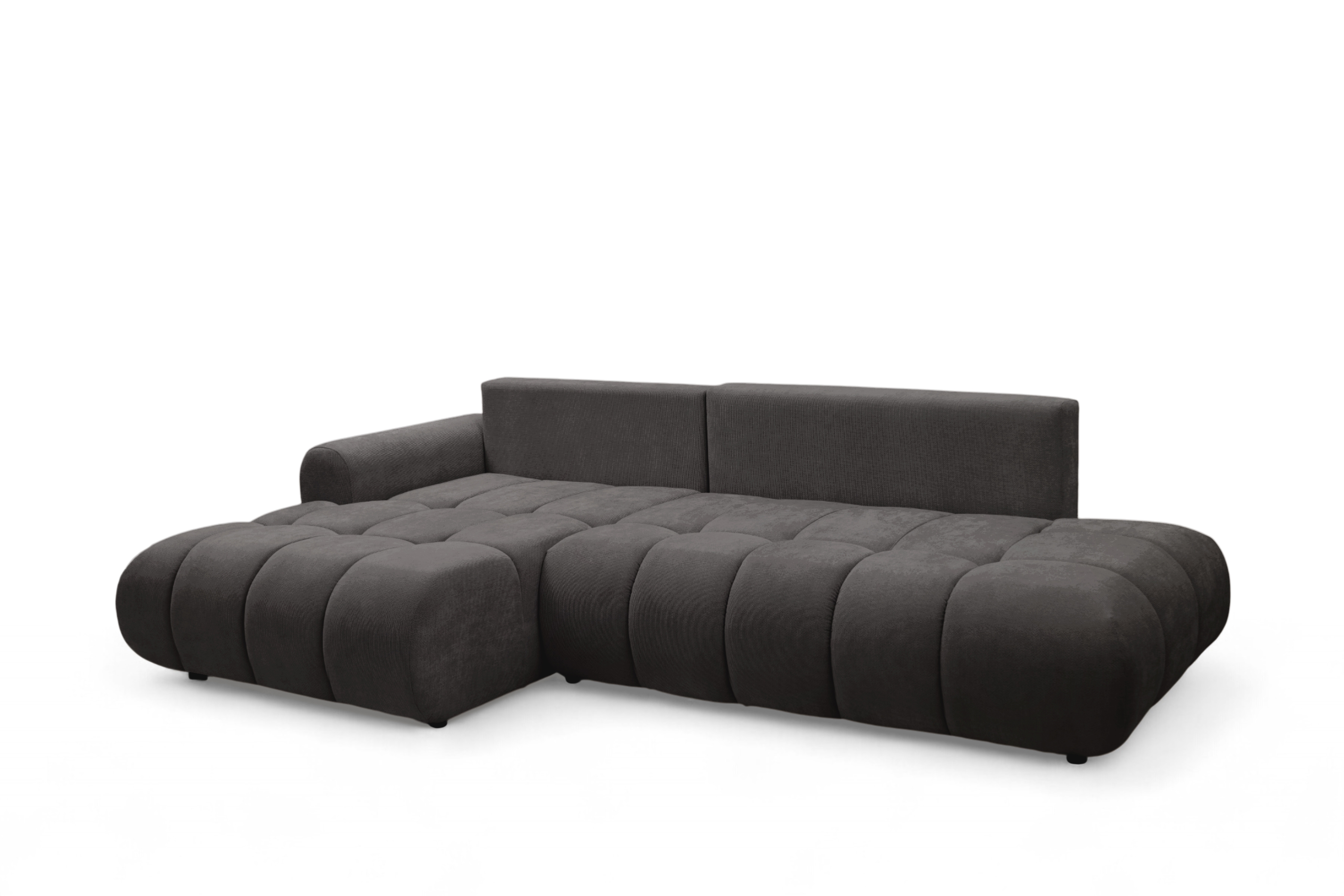 Rohová rozkládací pohovka Lutario L II pravá s funkcí spánku - tmavě šedá hydrofobní tkanina Venice 2021 Rohová sedací souprava Lutario L II rozkládací pravá - ciemnoszara plecionka hydrofobowa Venice 2021