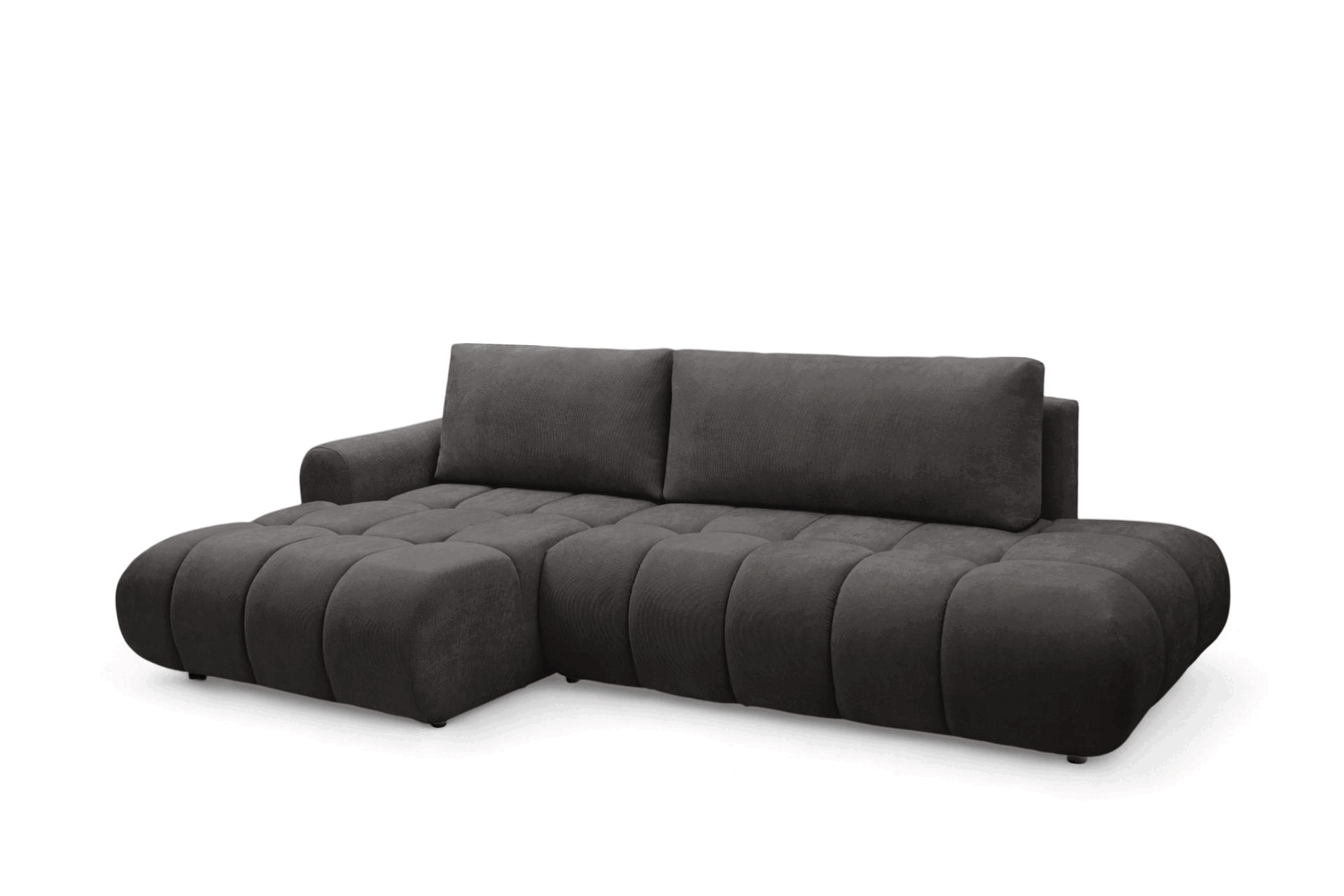 Rohová rozkládací pohovka Lutario L II pravá s funkcí spánku - tmavě šedá hydrofobní tkanina Venice 2021 Rohová sedací souprava Lutario L II rozkládací pravá - ciemnoszara plecionka hydrofobowa Venice 2021