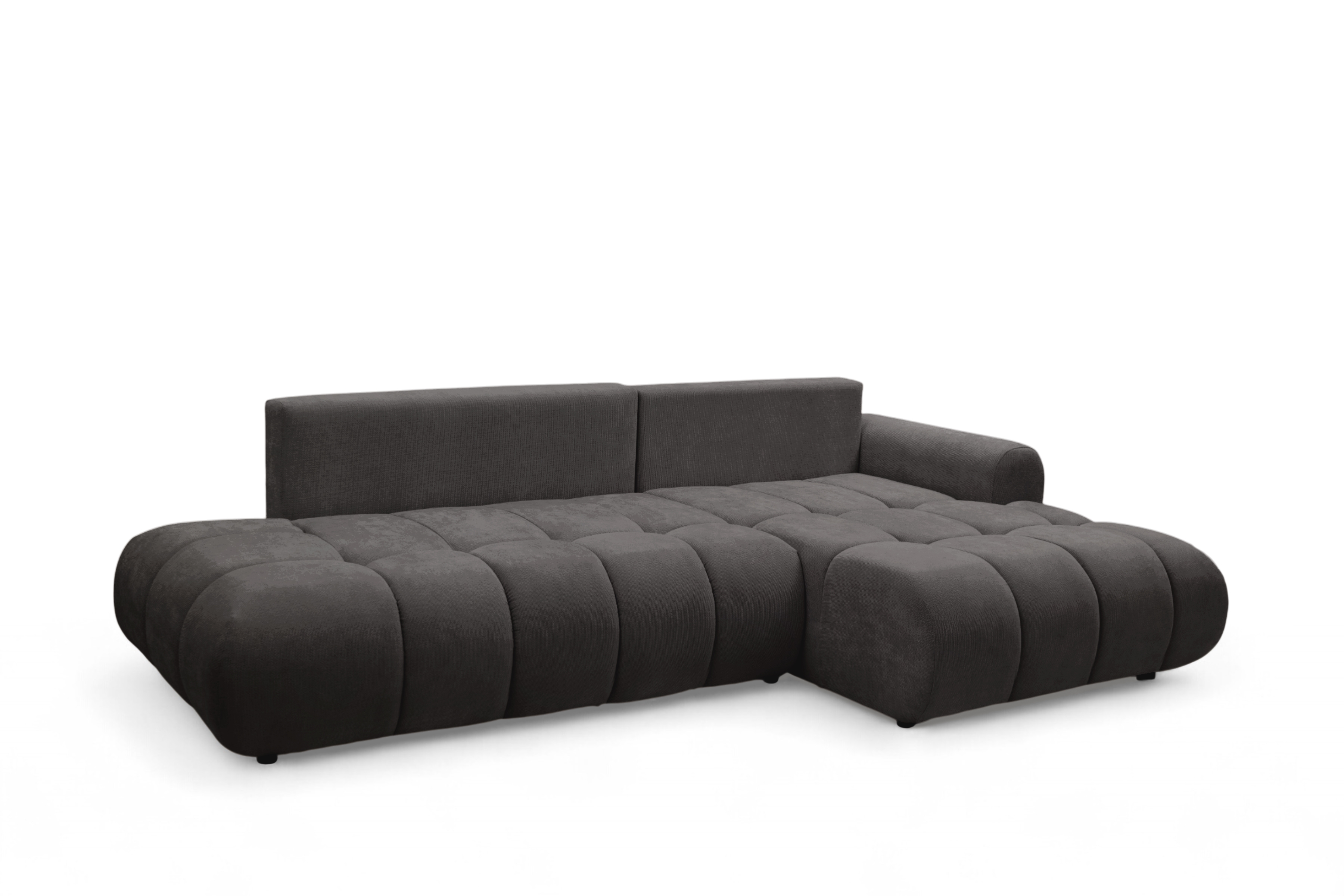 Rozkladacia rohová sedačka Lutario L II pravá - tmavosivá hydrofóbna pletenina Venice 2021 Rohová sedacia súprava Lutario L II s funkciou spánku pravá strana - ciemnoszara plecionka hydrofobowa Venice 2021