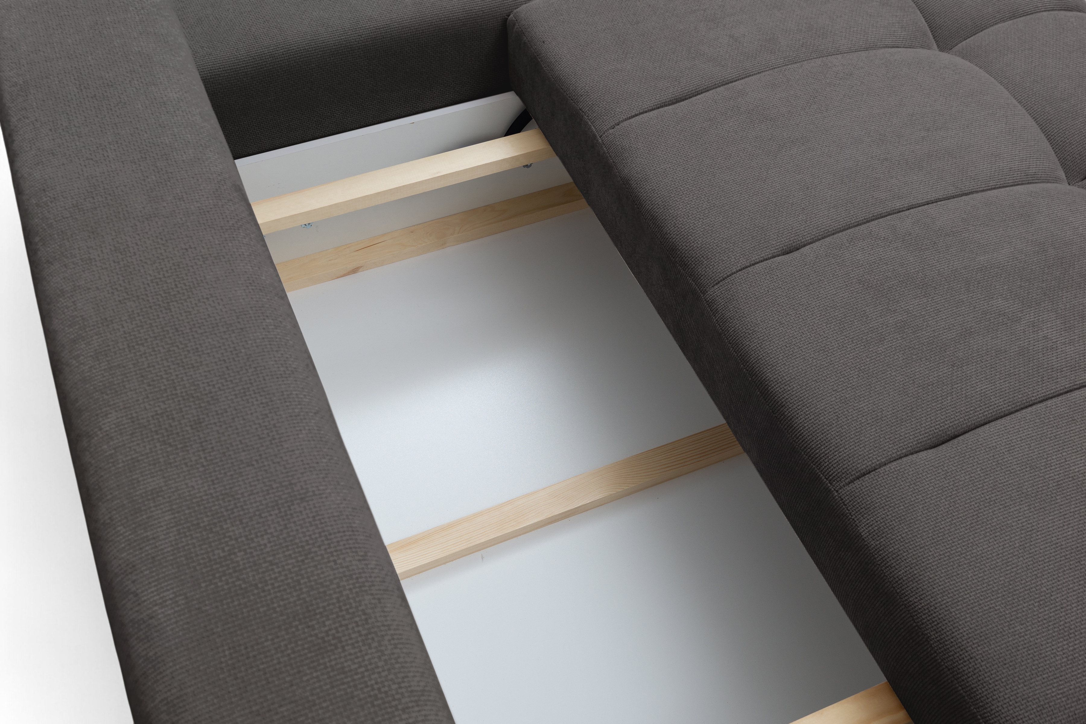 Rozkladacia rohová sedačka Lutario L II pravá - tmavosivá hydrofóbna pletenina Venice 2021 Rohová sedacia súprava Lutario L II s funkciou spánku pravá strana - ciemnoszara plecionka hydrofobowa Venice 2021