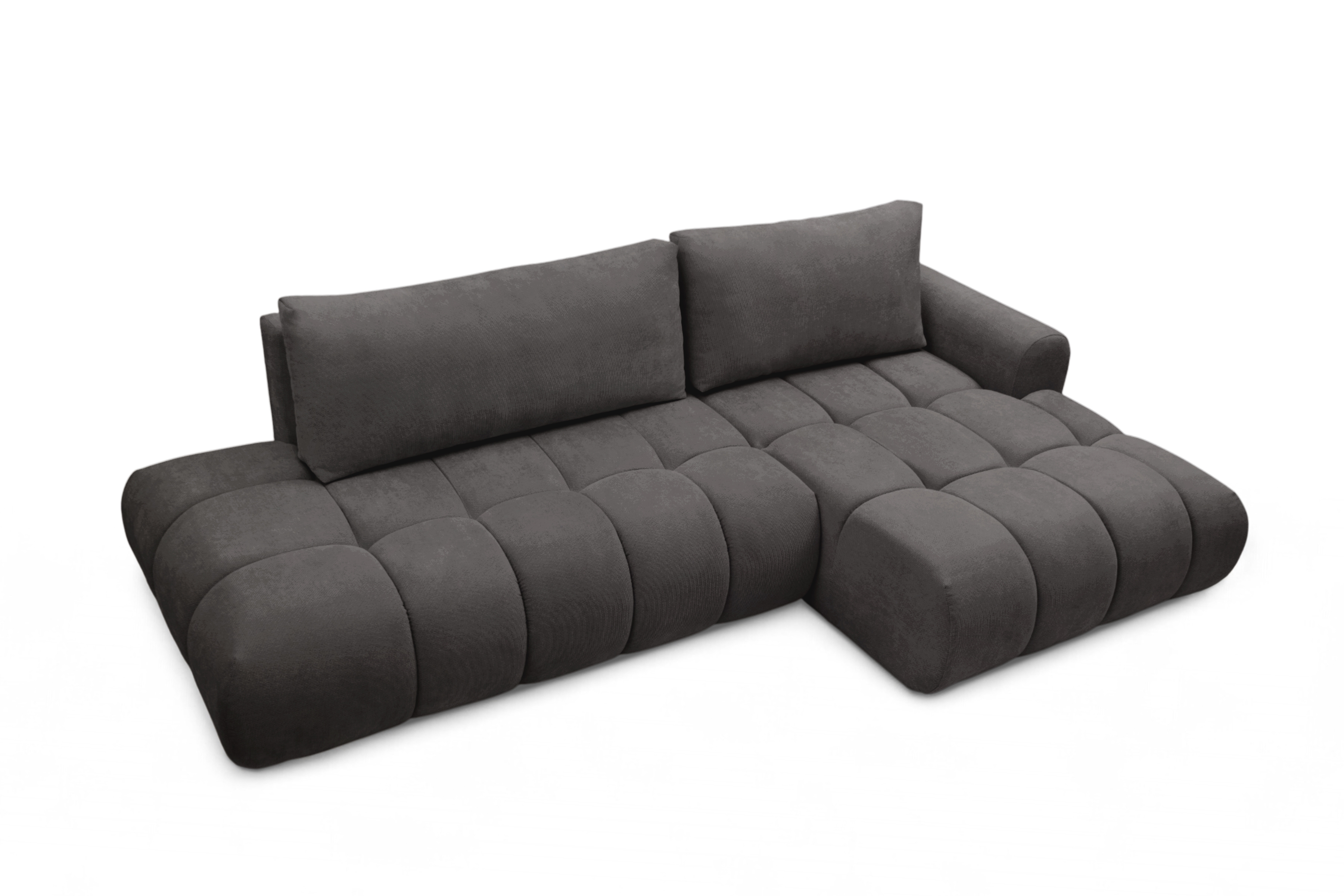 Rozkladacia rohová sedačka Lutario L II pravá - tmavosivá hydrofóbna pletenina Venice 2021 Rohová sedacia súprava Lutario L II s funkciou spánku pravá strana - ciemnoszara plecionka hydrofobowa Venice 2021