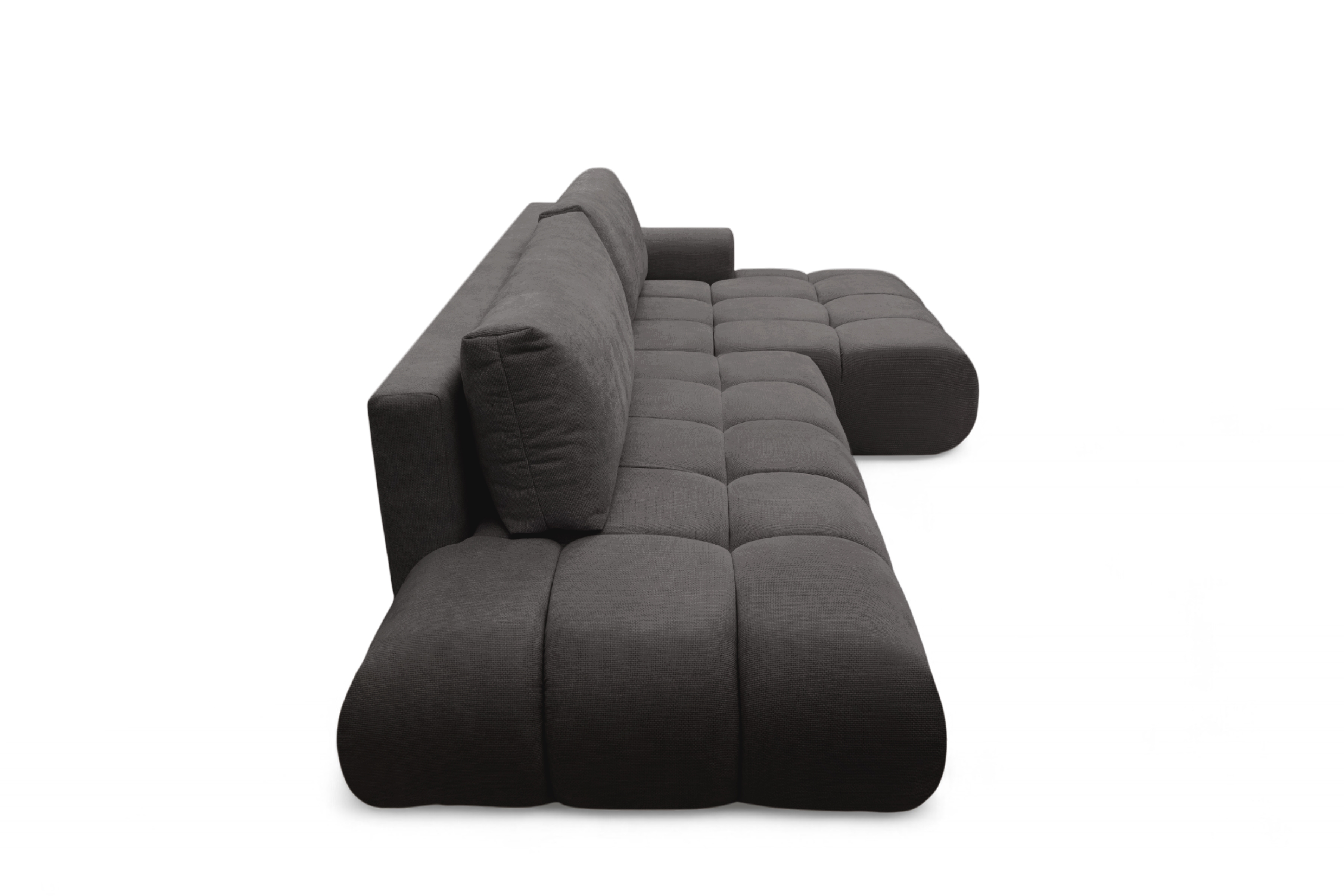 Rozkladacia rohová sedačka Lutario L II pravá - tmavosivá hydrofóbna pletenina Venice 2021 Rohová sedacia súprava Lutario L II s funkciou spánku pravá strana - ciemnoszara plecionka hydrofobowa Venice 2021