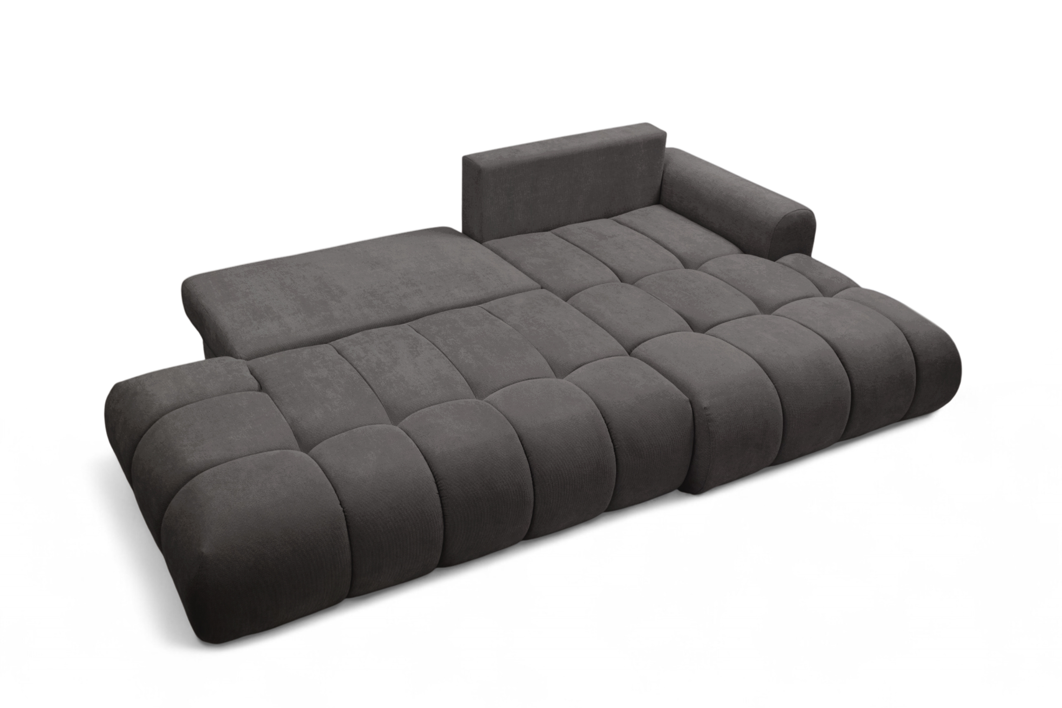 Rozkladacia rohová sedačka Lutario L II pravá - tmavosivá hydrofóbna pletenina Venice 2021 Rohová sedacia súprava Lutario L II s funkciou spánku pravá strana - ciemnoszara plecionka hydrofobowa Venice 2021