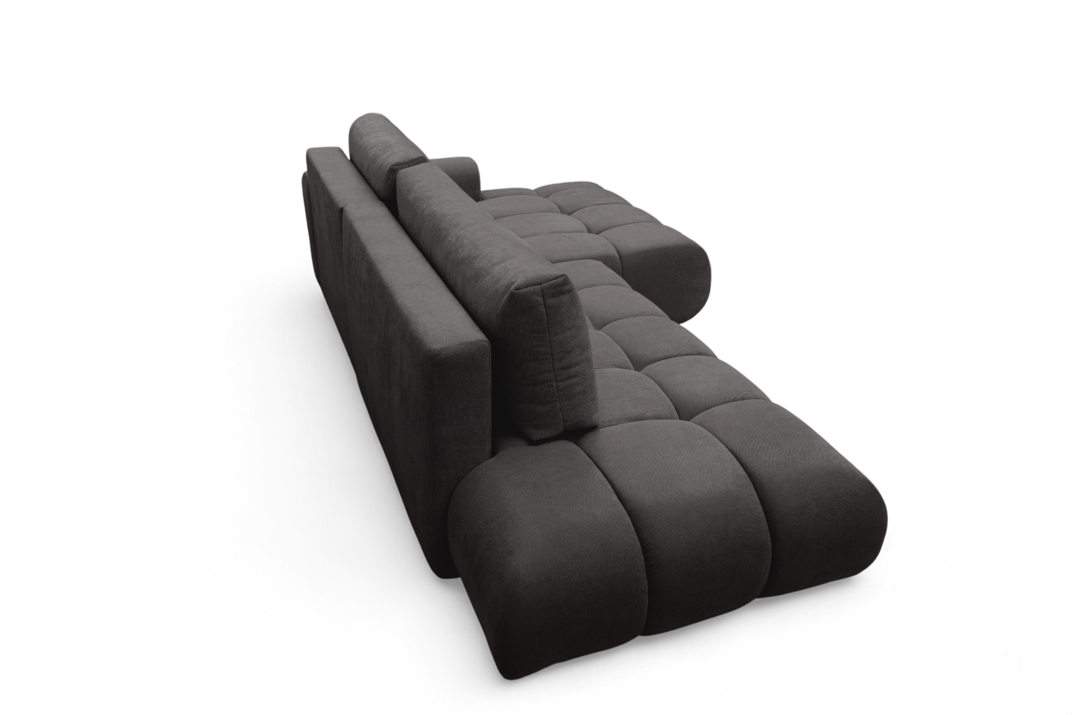 Rozkladacia rohová sedačka Lutario L II pravá - tmavosivá hydrofóbna pletenina Venice 2021 Rohová sedacia súprava Lutario L II s funkciou spánku pravá strana - ciemnoszara plecionka hydrofobowa Venice 2021