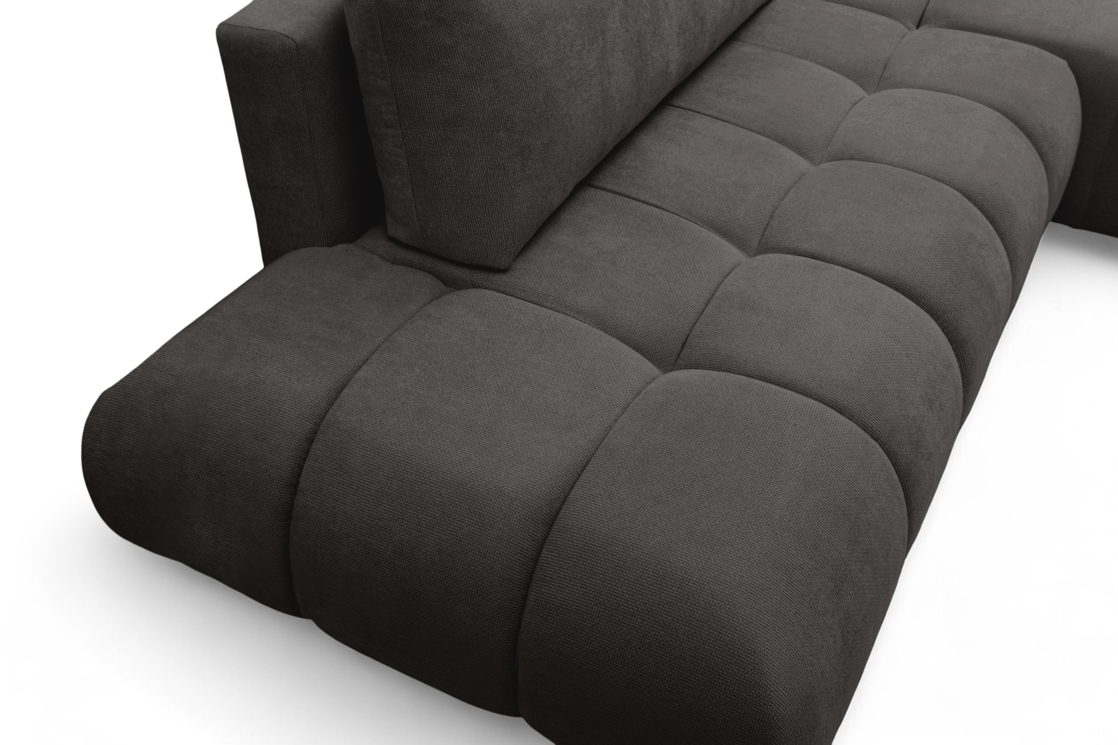 Rozkladacia rohová sedačka Lutario L II pravá - tmavosivá hydrofóbna pletenina Venice 2021 Rohová sedacia súprava Lutario L II s funkciou spánku pravá strana - ciemnoszara plecionka hydrofobowa Venice 2021