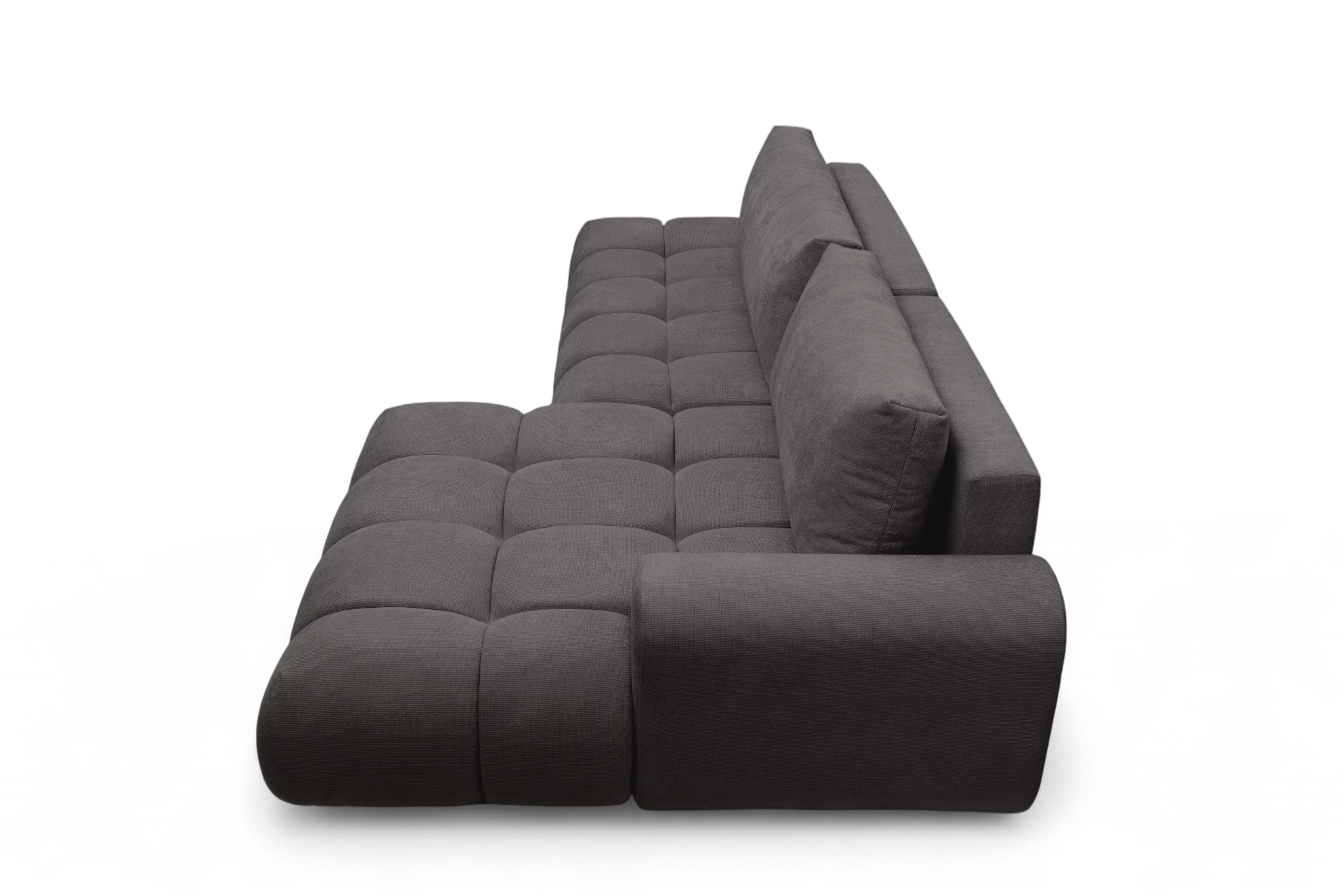 Rozkladacia rohová sedačka Lutario L II pravá - tmavosivá hydrofóbna pletenina Venice 2021 Rohová sedacia súprava Lutario L II s funkciou spánku pravá strana - ciemnoszara plecionka hydrofobowa Venice 2021