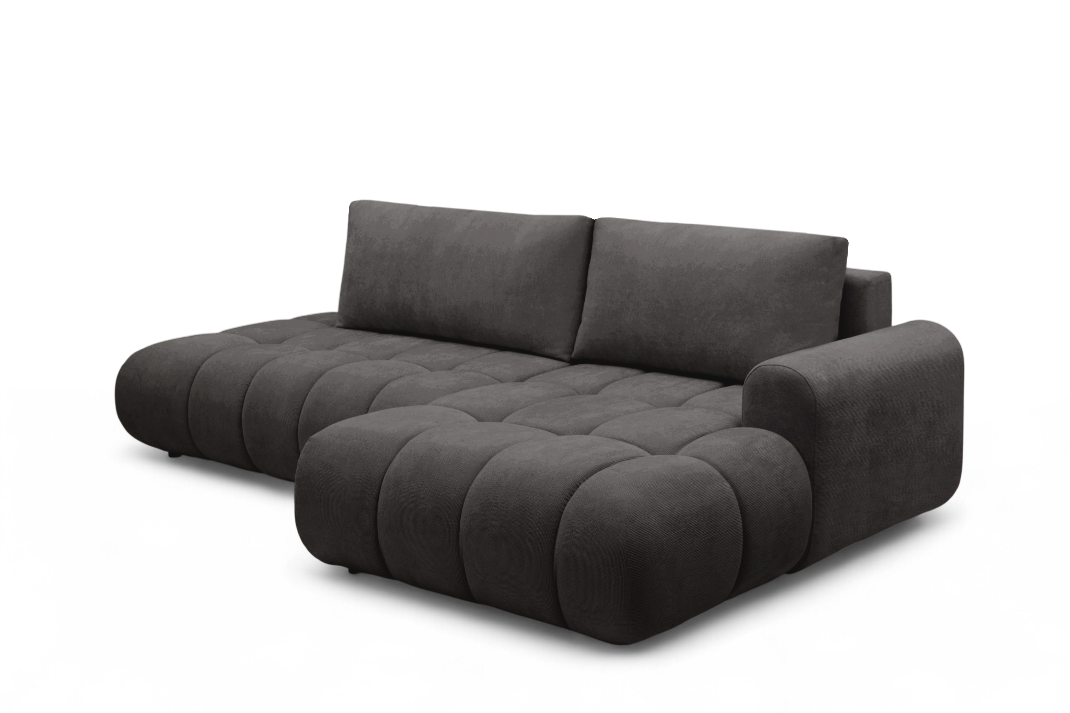 Rozkladacia rohová sedačka Lutario L II pravá - tmavosivá hydrofóbna pletenina Venice 2021 Rohová sedacia súprava Lutario L II s funkciou spánku pravá strana - ciemnoszara plecionka hydrofobowa Venice 2021