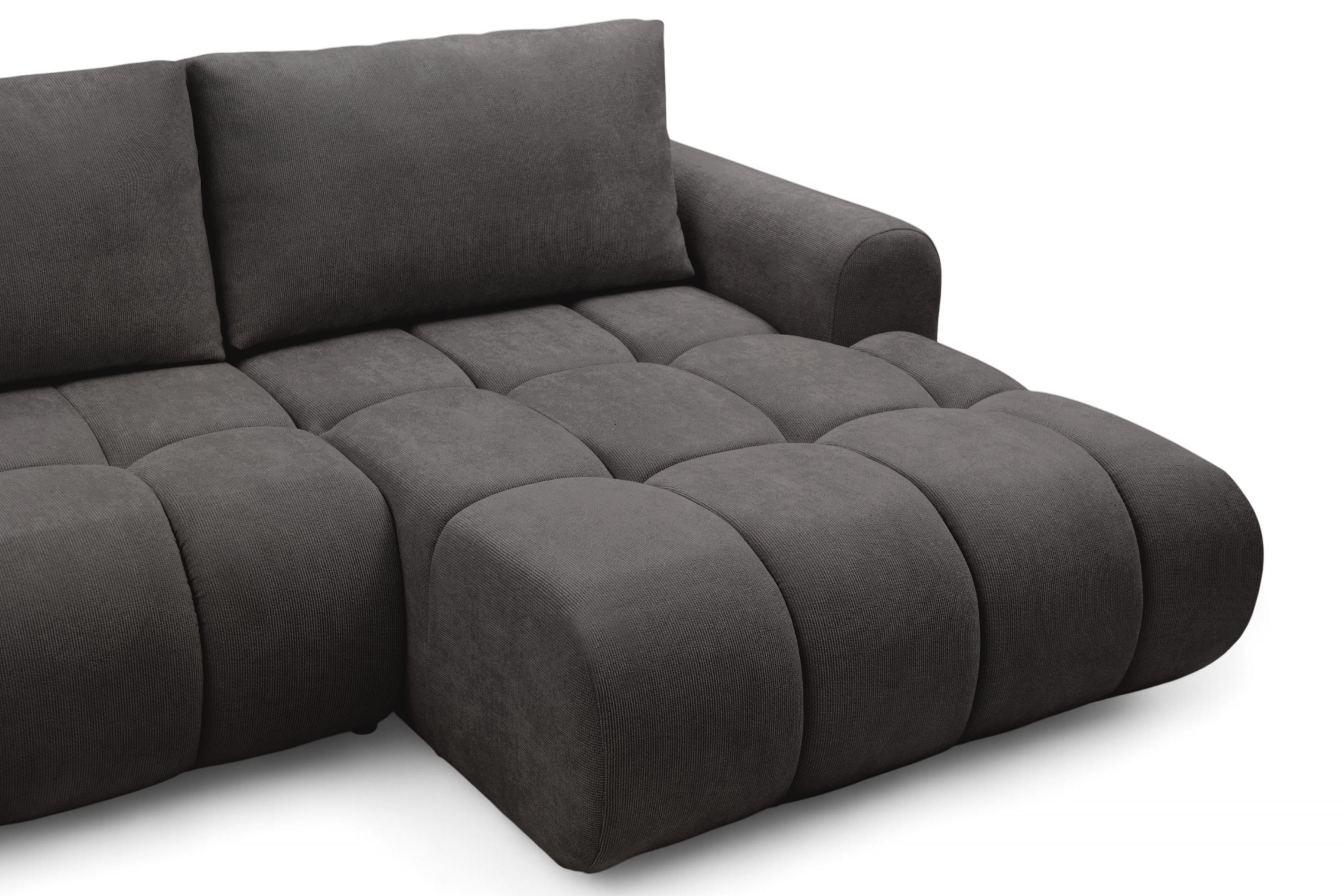 Rozkladacia rohová sedačka Lutario L II pravá - tmavosivá hydrofóbna pletenina Venice 2021 Rohová sedacia súprava Lutario L II s funkciou spánku pravá strana - ciemnoszara plecionka hydrofobowa Venice 2021