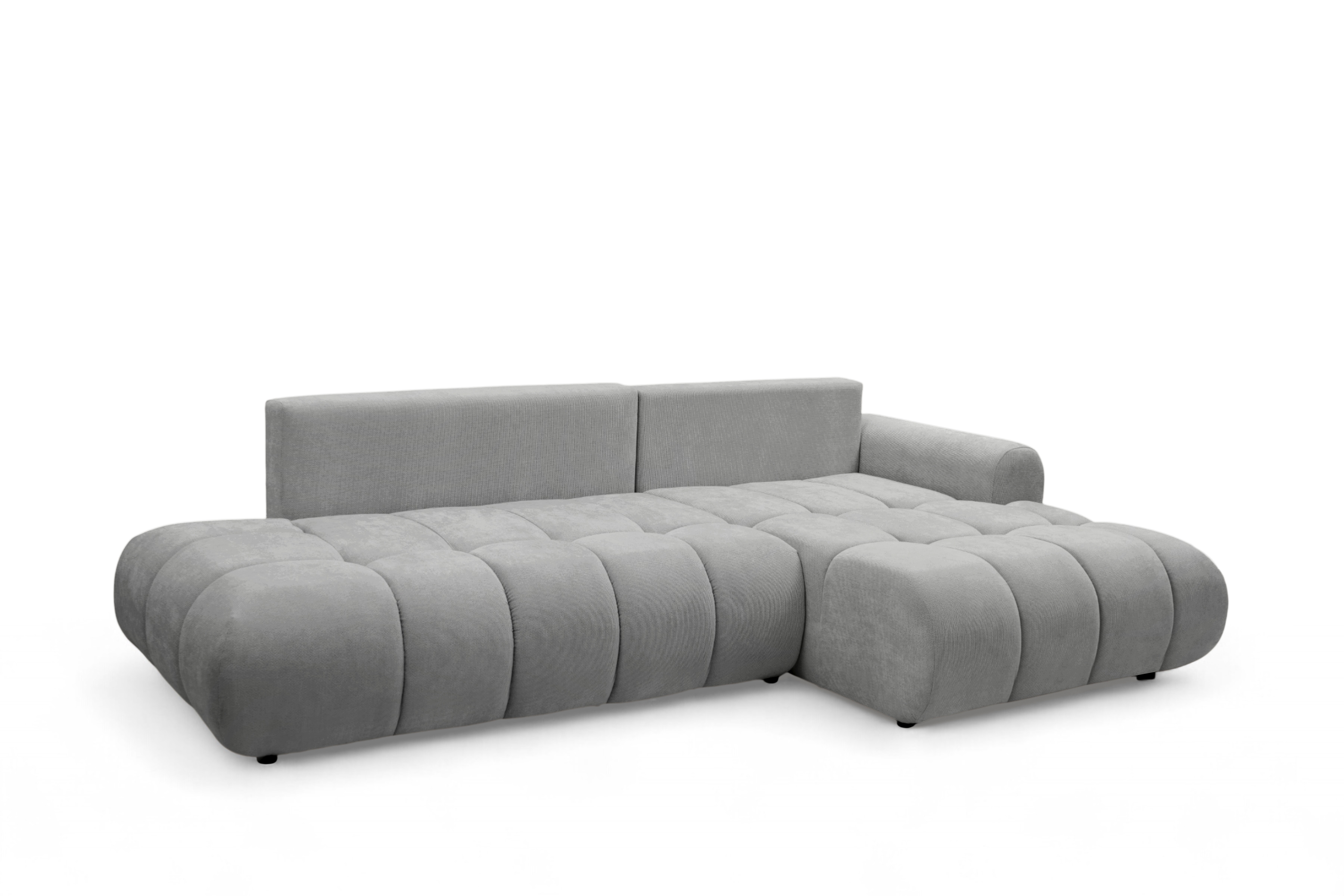 Rohová rozkládací pohovka Lutario L II pravá s funkcí spánku - šedá hydrofobní tkanina Venice 2023 Rohová sedací souprava Lutario L II rozkládací pravá - šedá plecionka hydrofobowa Venice 2023