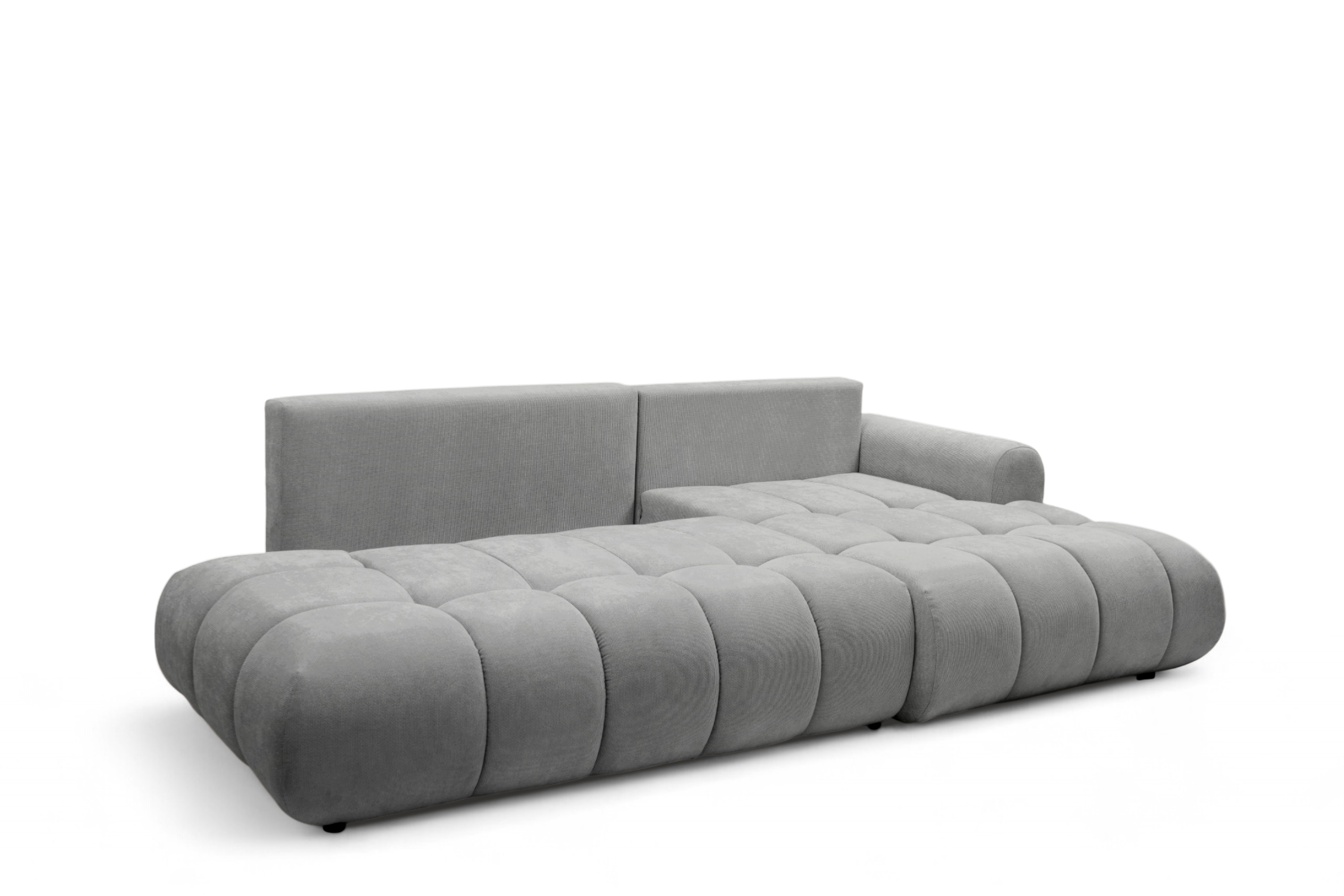 Rohová rozkládací pohovka Lutario L II pravá s funkcí spánku - šedá hydrofobní tkanina Venice 2023 Rohová sedací souprava Lutario L II rozkládací pravá - šedá plecionka hydrofobowa Venice 2023