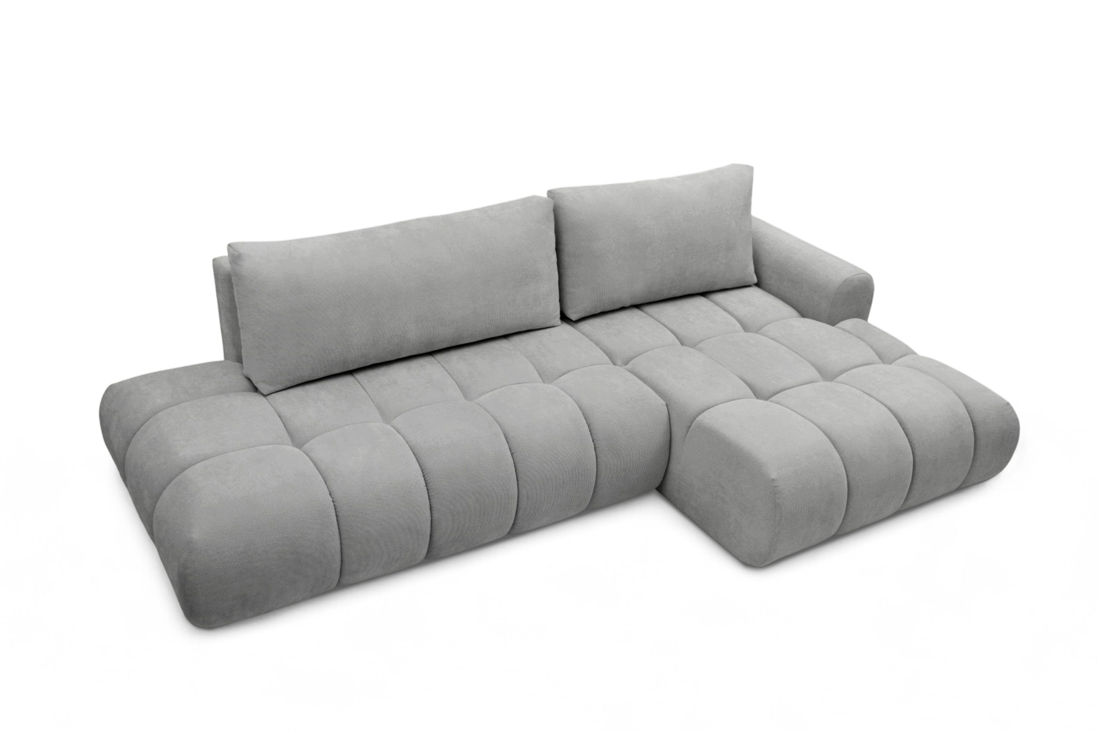 Rohová rozkládací pohovka Lutario L II pravá s funkcí spánku - šedá hydrofobní tkanina Venice 2023 Rohová sedací souprava Lutario L II rozkládací pravá - šedá plecionka hydrofobowa Venice 2023