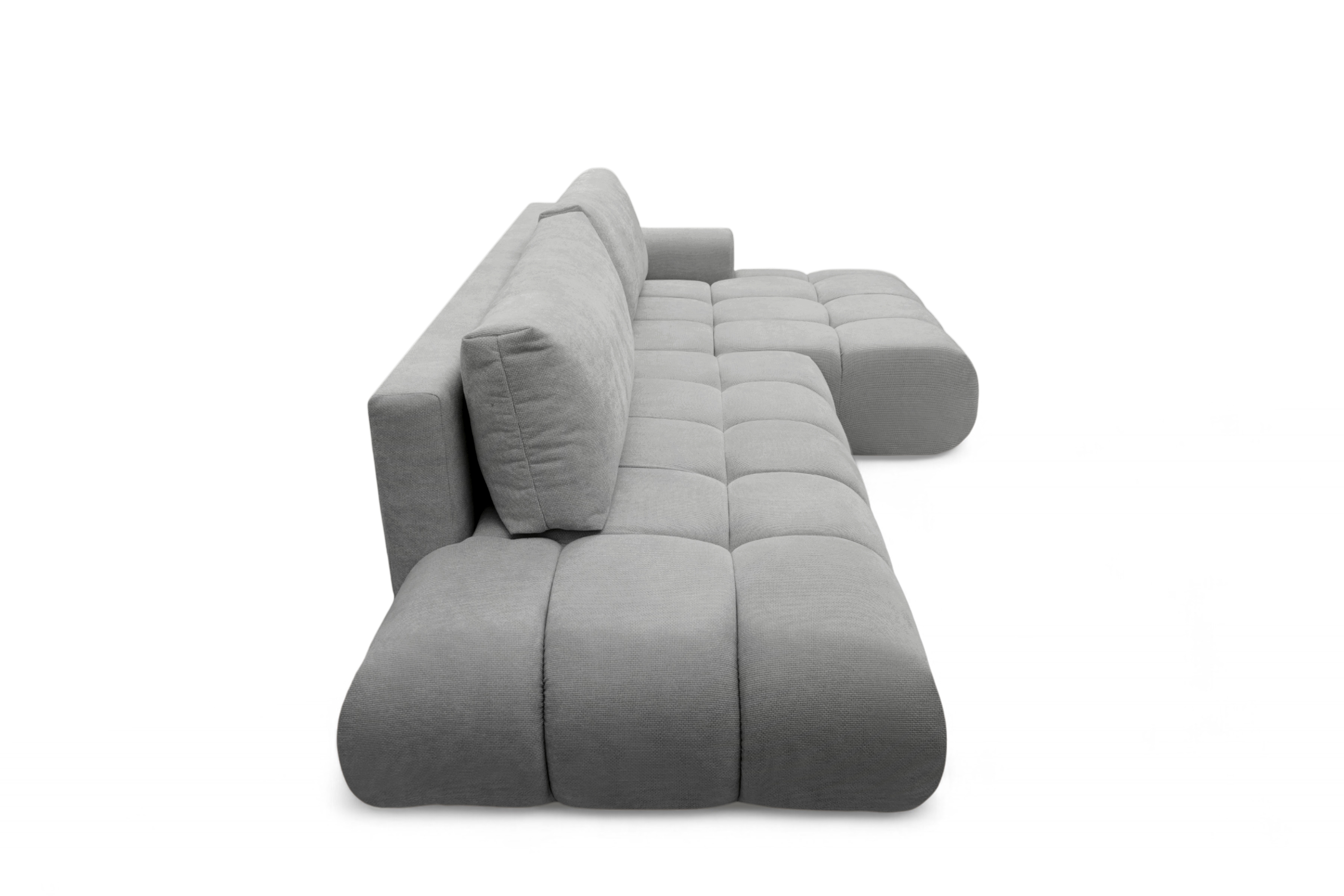 Rohová rozkládací pohovka Lutario L II pravá s funkcí spánku - šedá hydrofobní tkanina Venice 2023 Rohová sedací souprava Lutario L II rozkládací pravá - šedá plecionka hydrofobowa Venice 2023