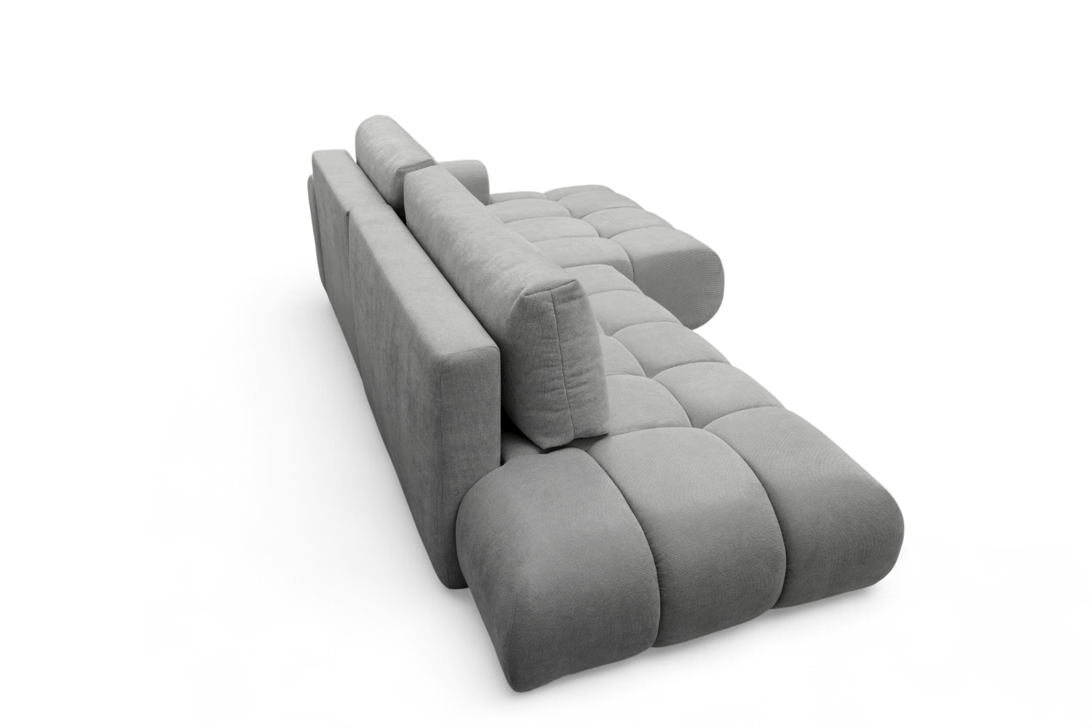 Rohová rozkládací pohovka Lutario L II pravá s funkcí spánku - šedá hydrofobní tkanina Venice 2023 Rohová sedací souprava Lutario L II rozkládací pravá - šedá plecionka hydrofobowa Venice 2023