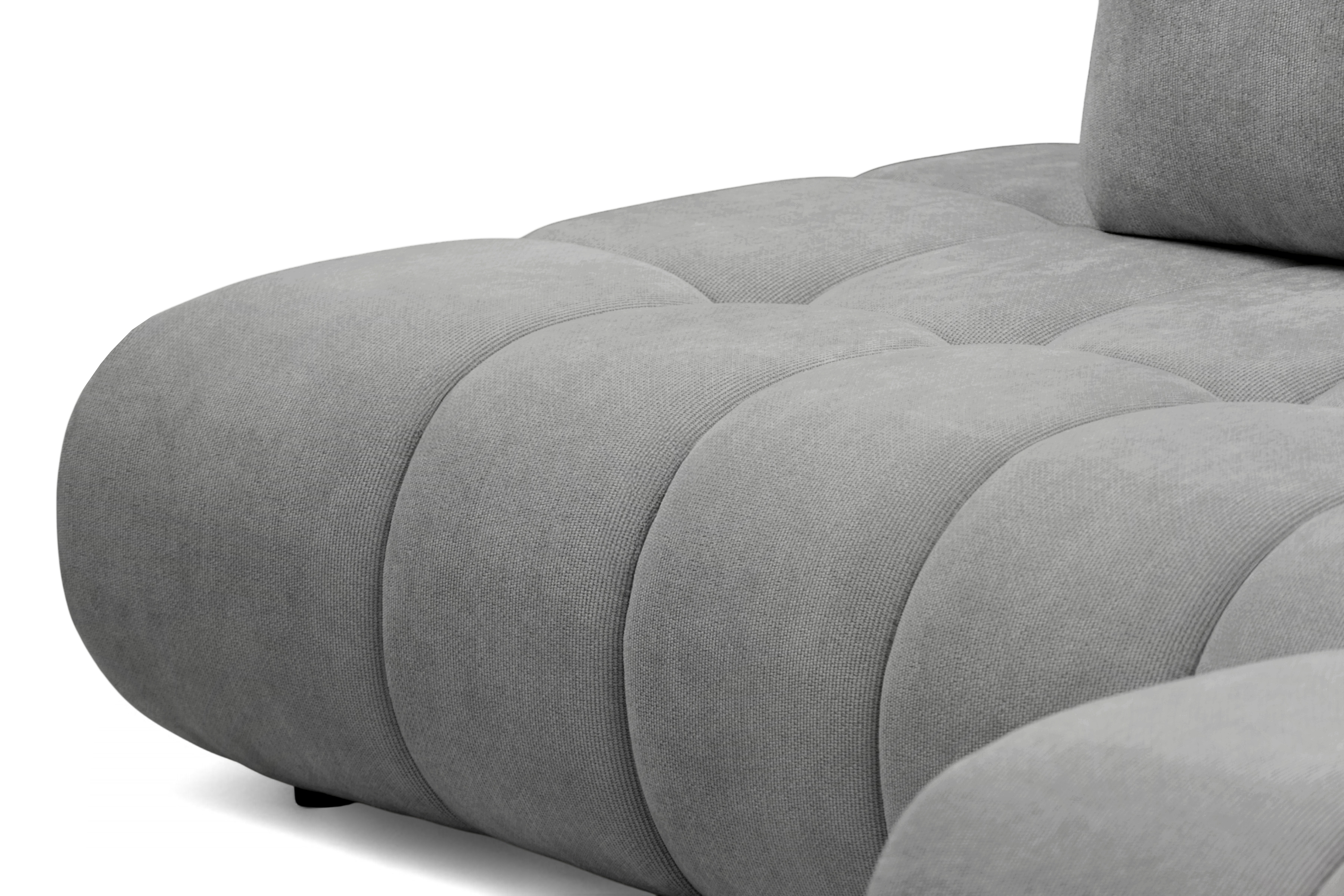 Rohová rozkládací pohovka Lutario L II pravá s funkcí spánku - šedá hydrofobní tkanina Venice 2023 Rohová sedací souprava Lutario L II rozkládací pravá - šedá plecionka hydrofobowa Venice 2023