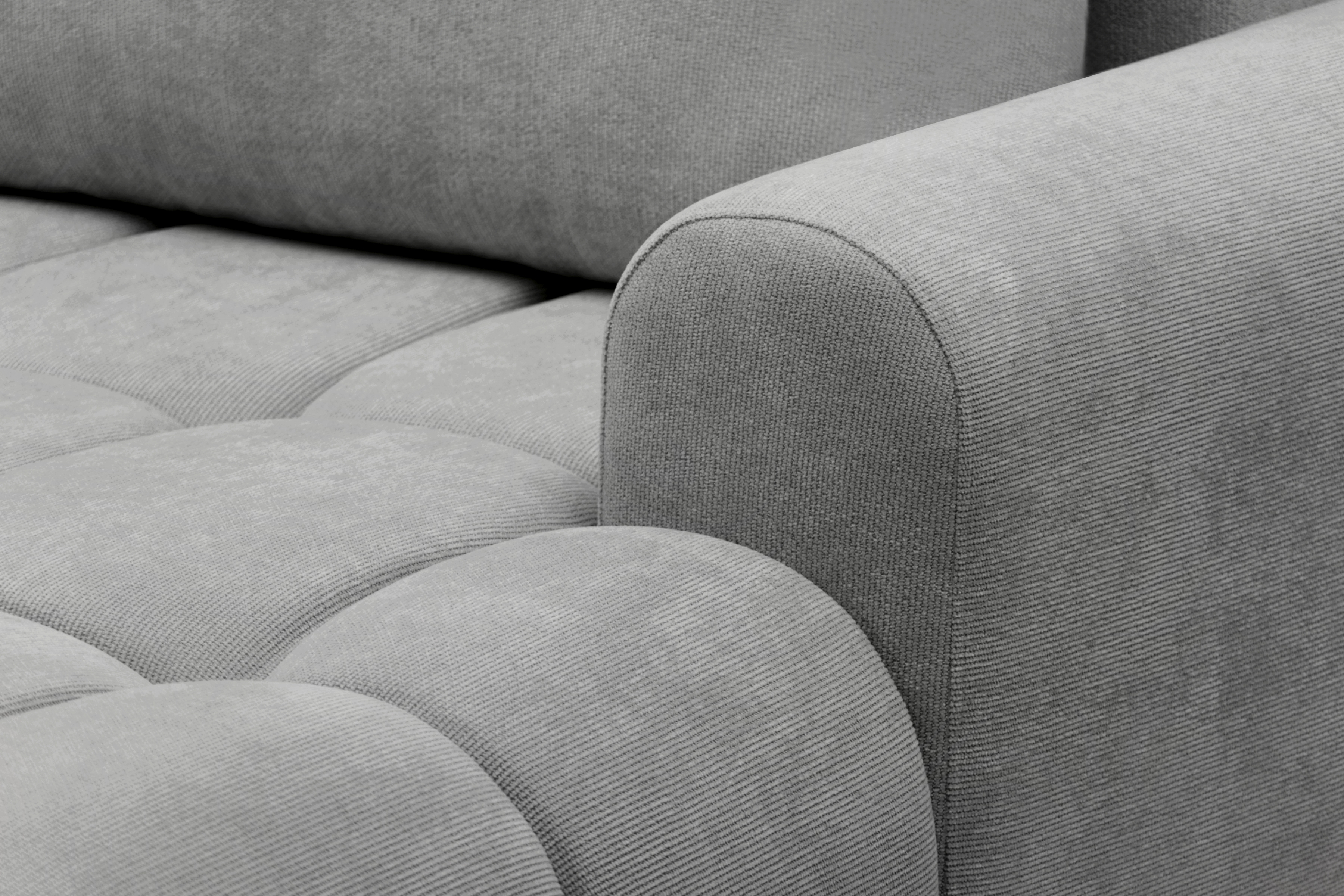 Rohová rozkládací pohovka Lutario L II pravá s funkcí spánku - šedá hydrofobní tkanina Venice 2023 Rohová sedací souprava Lutario L II rozkládací pravá - šedá plecionka hydrofobowa Venice 2023