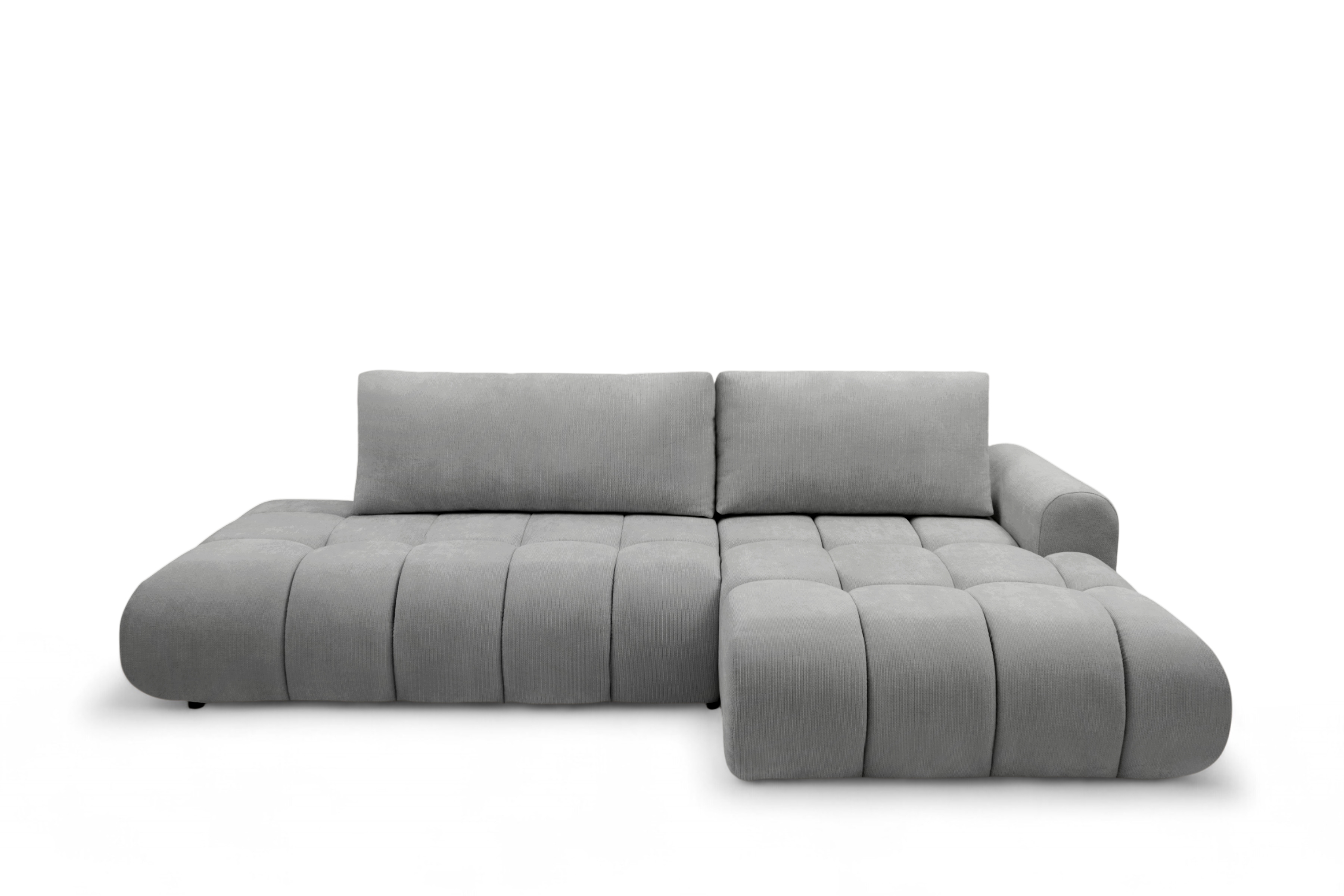 Rohová rozkládací pohovka Lutario L II pravá s funkcí spánku - šedá hydrofobní tkanina Venice 2023 Rohová sedací souprava Lutario L II rozkládací pravá - šedá plecionka hydrofobowa Venice 2023