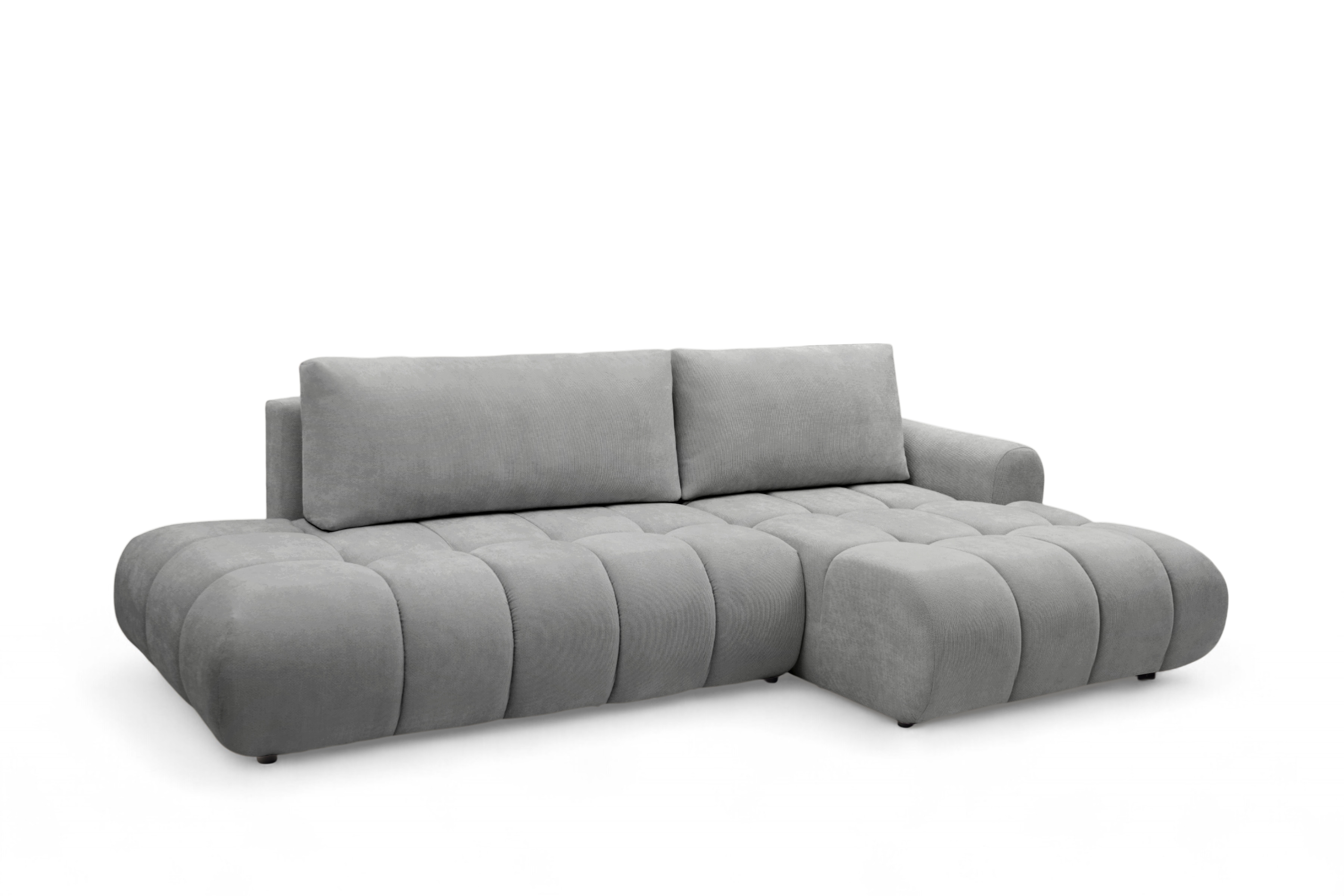 Rohová rozkládací pohovka Lutario L II pravá s funkcí spánku - šedá hydrofobní tkanina Venice 2023 Rohová sedací souprava Lutario L II rozkládací pravá - šedá plecionka hydrofobowa Venice 2023