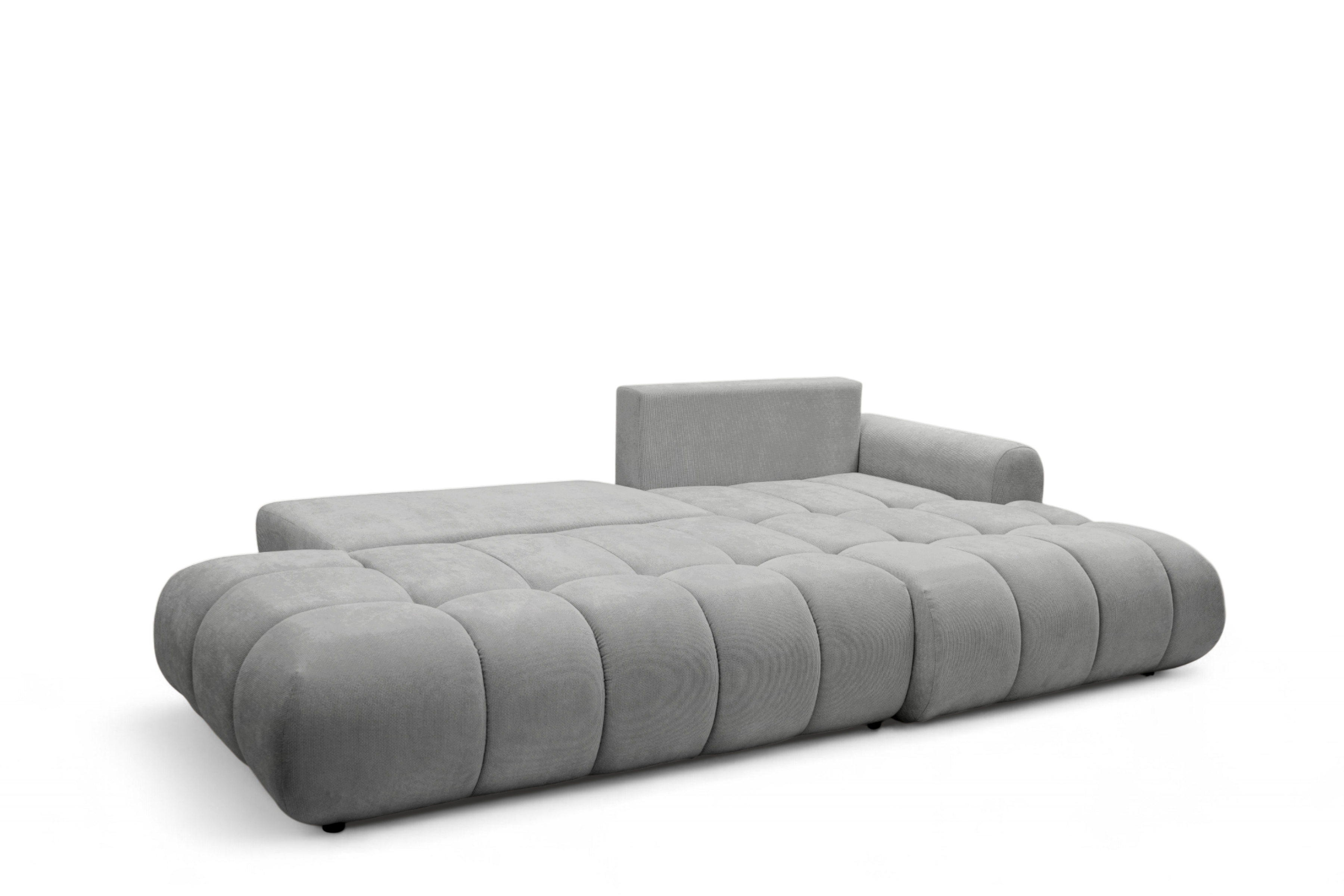 Rohová rozkládací pohovka Lutario L II pravá s funkcí spánku - šedá hydrofobní tkanina Venice 2023 Rohová sedací souprava Lutario L II rozkládací pravá - šedá plecionka hydrofobowa Venice 2023