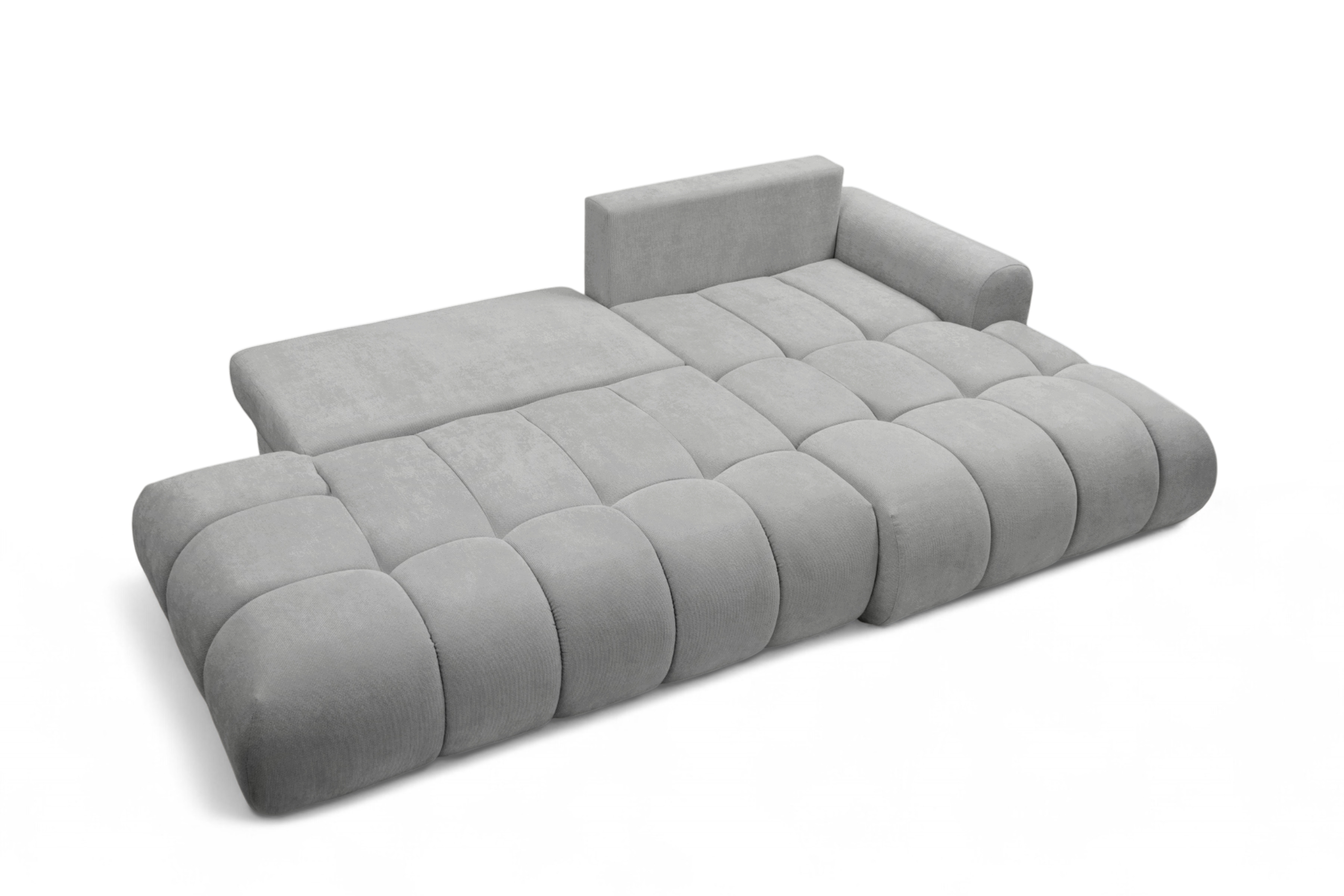 Rohová rozkládací pohovka Lutario L II pravá s funkcí spánku - šedá hydrofobní tkanina Venice 2023 Rohová sedací souprava Lutario L II rozkládací pravá - šedá plecionka hydrofobowa Venice 2023