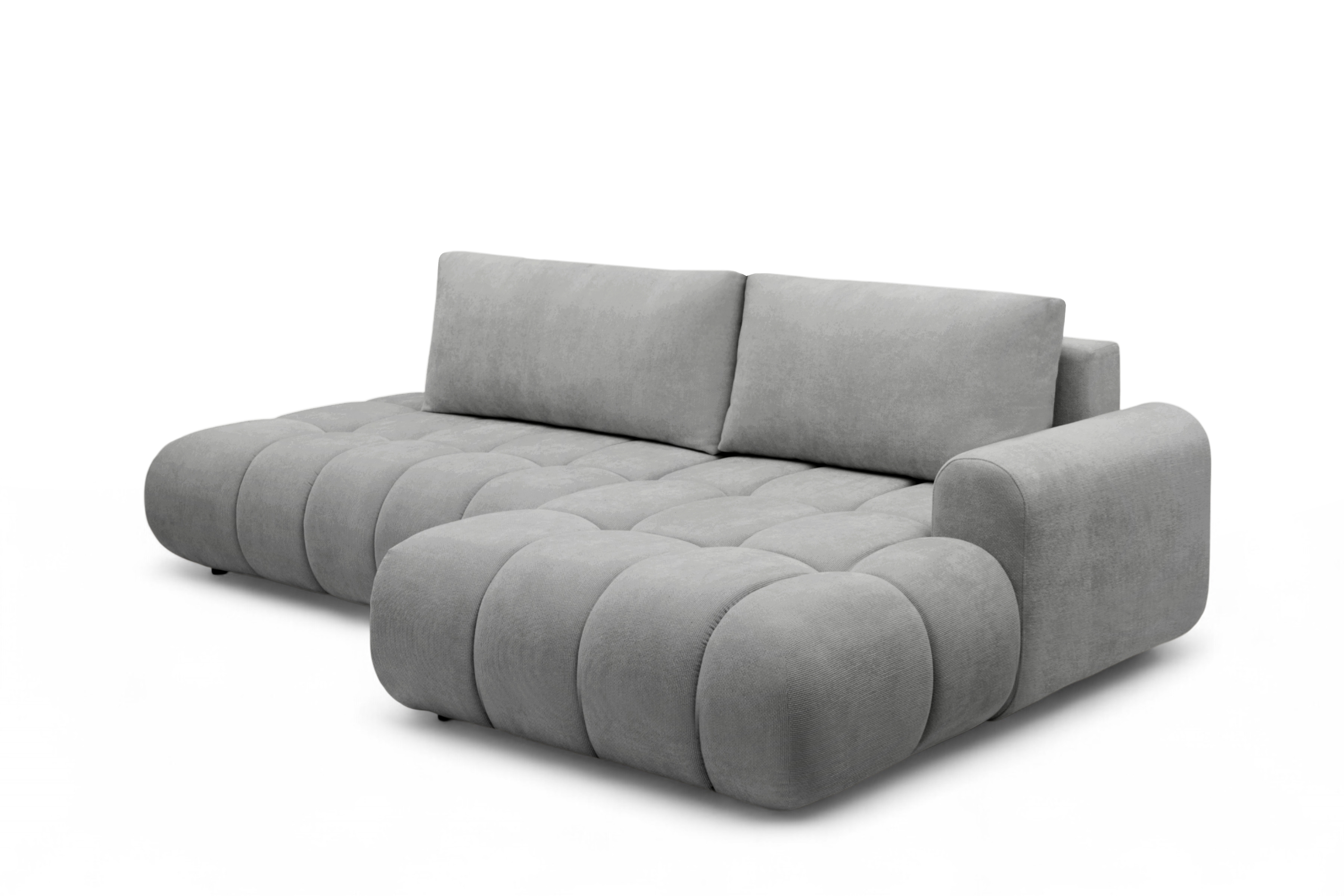 Rohová rozkládací pohovka Lutario L II pravá s funkcí spánku - šedá hydrofobní tkanina Venice 2023 Rohová sedací souprava Lutario L II rozkládací pravá - šedá plecionka hydrofobowa Venice 2023