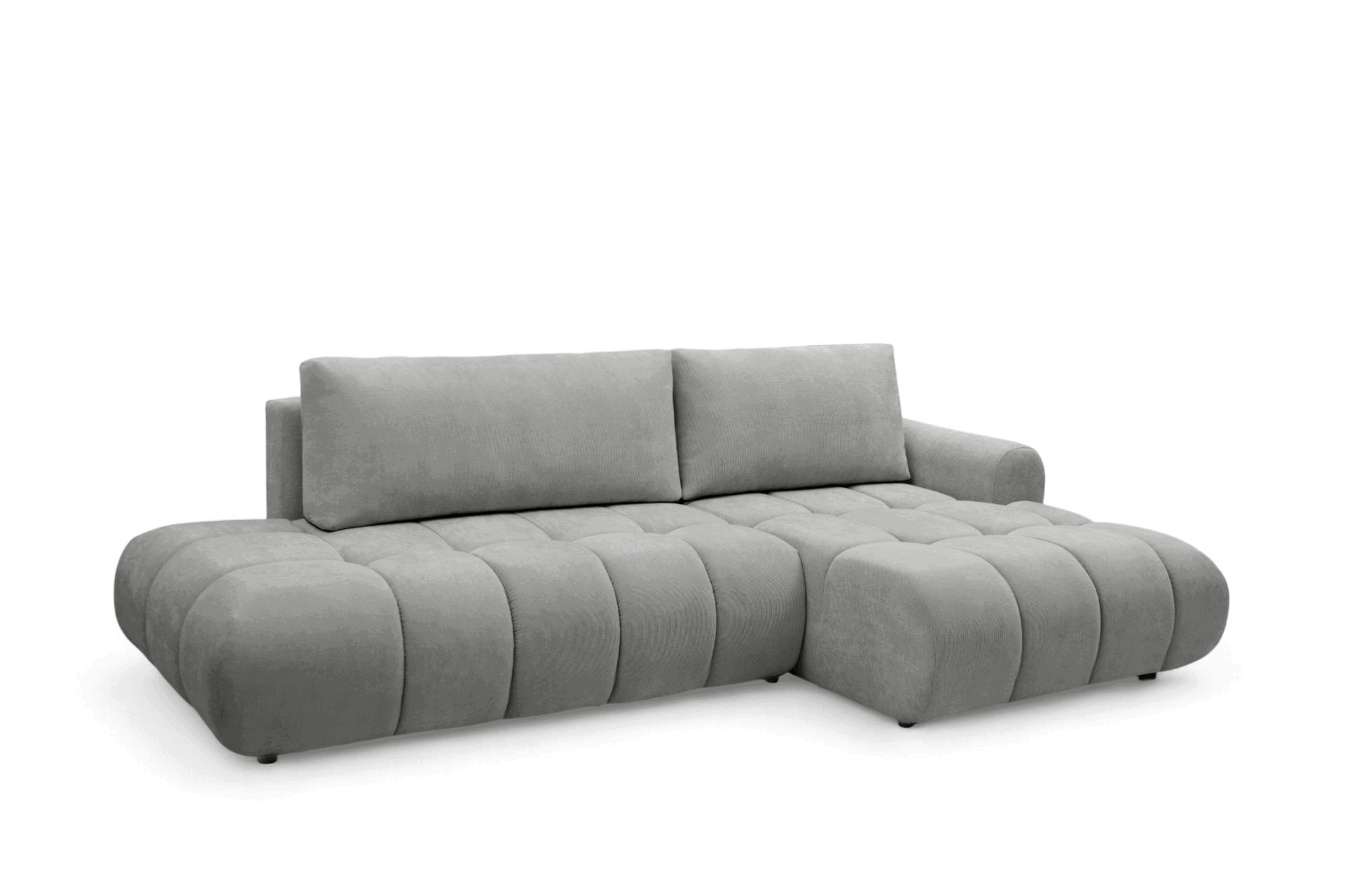 Rohová rozkládací pohovka Lutario L II pravá s funkcí spánku - šedá hydrofobní tkanina Venice 2023 Rohová sedací souprava Lutario L II rozkládací pravá - šedá plecionka hydrofobowa Venice 2023