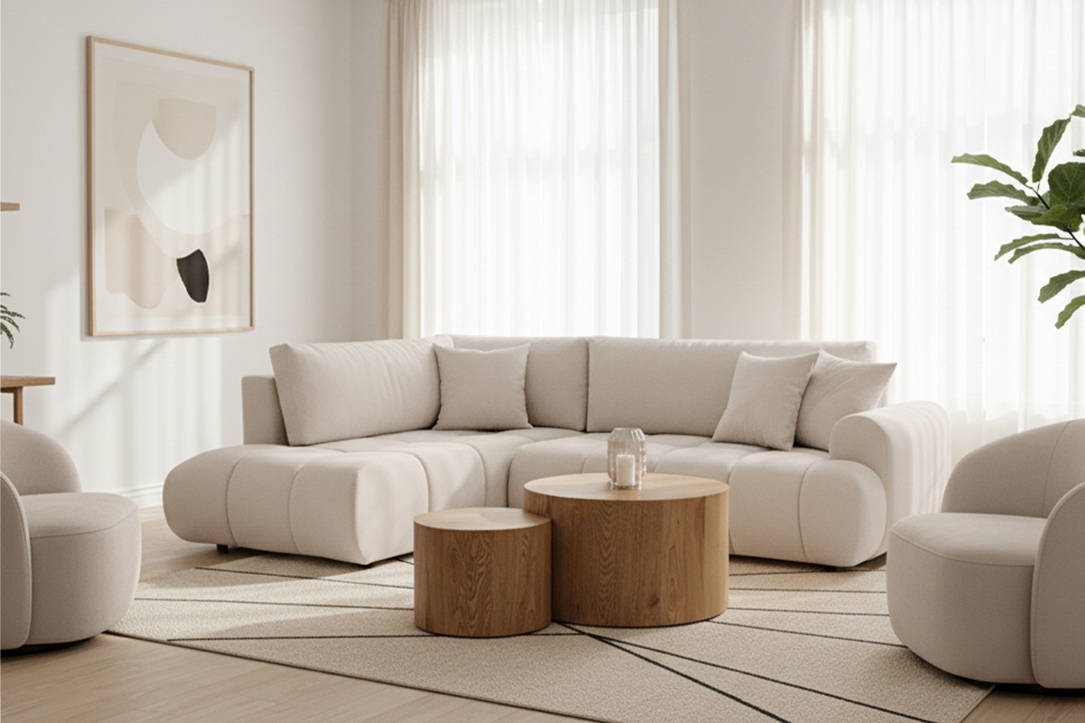 Rohová sedacia súprava Lutario L ľavá s funkciou spania - béžová hydrofóbna pletená látka Venice 2026 Rohová sedacia súprava Lutario L s funkciou spánku Ľavá strana - Béžová plecionka hydrofobowa Venice 2026