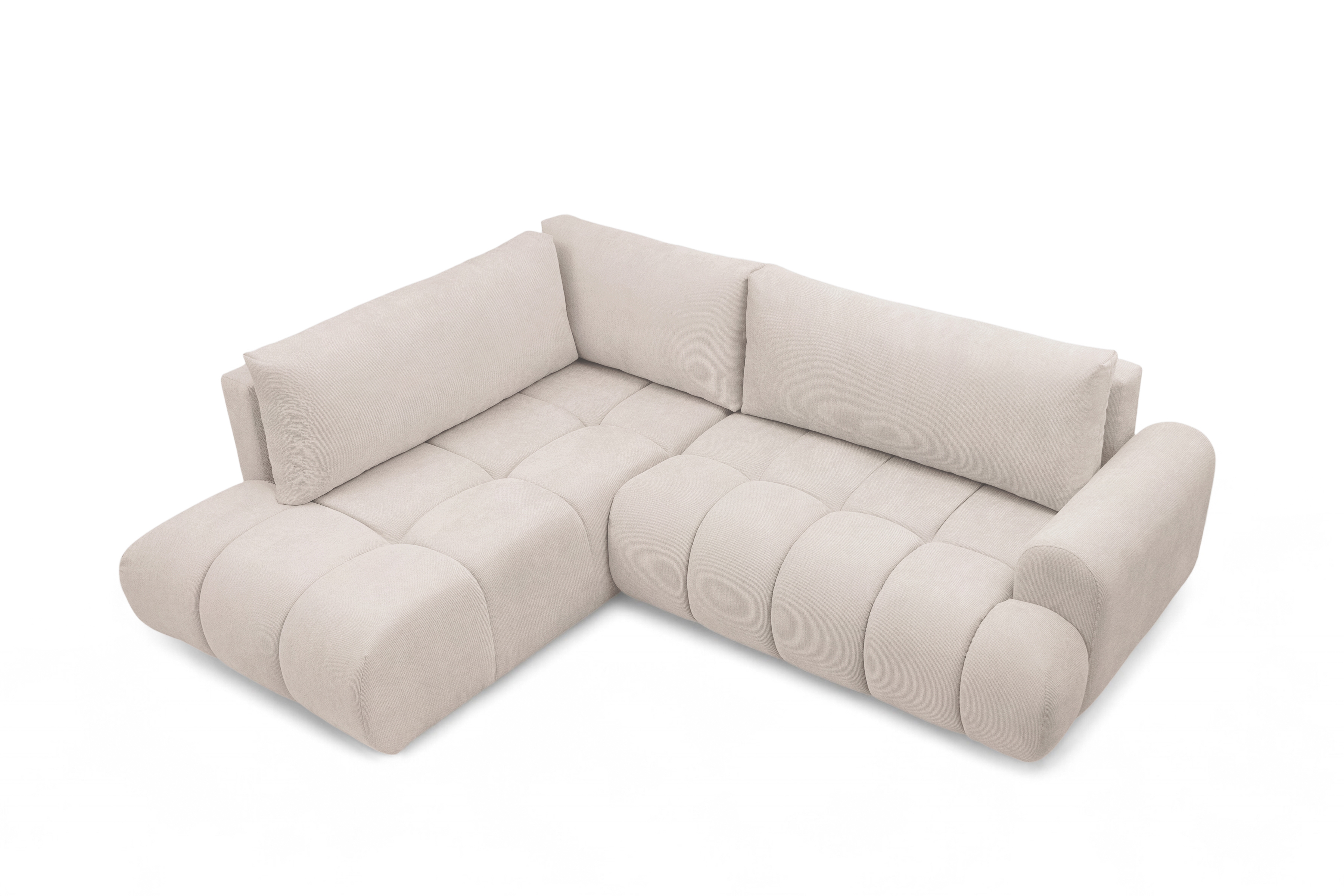 Rohová sedacia súprava Lutario L ľavá s funkciou spania - béžová hydrofóbna pletená látka Venice 2026 Rohová sedacia súprava Lutario L s funkciou spánku Ľavá strana - Béžová plecionka hydrofobowa Venice 2026