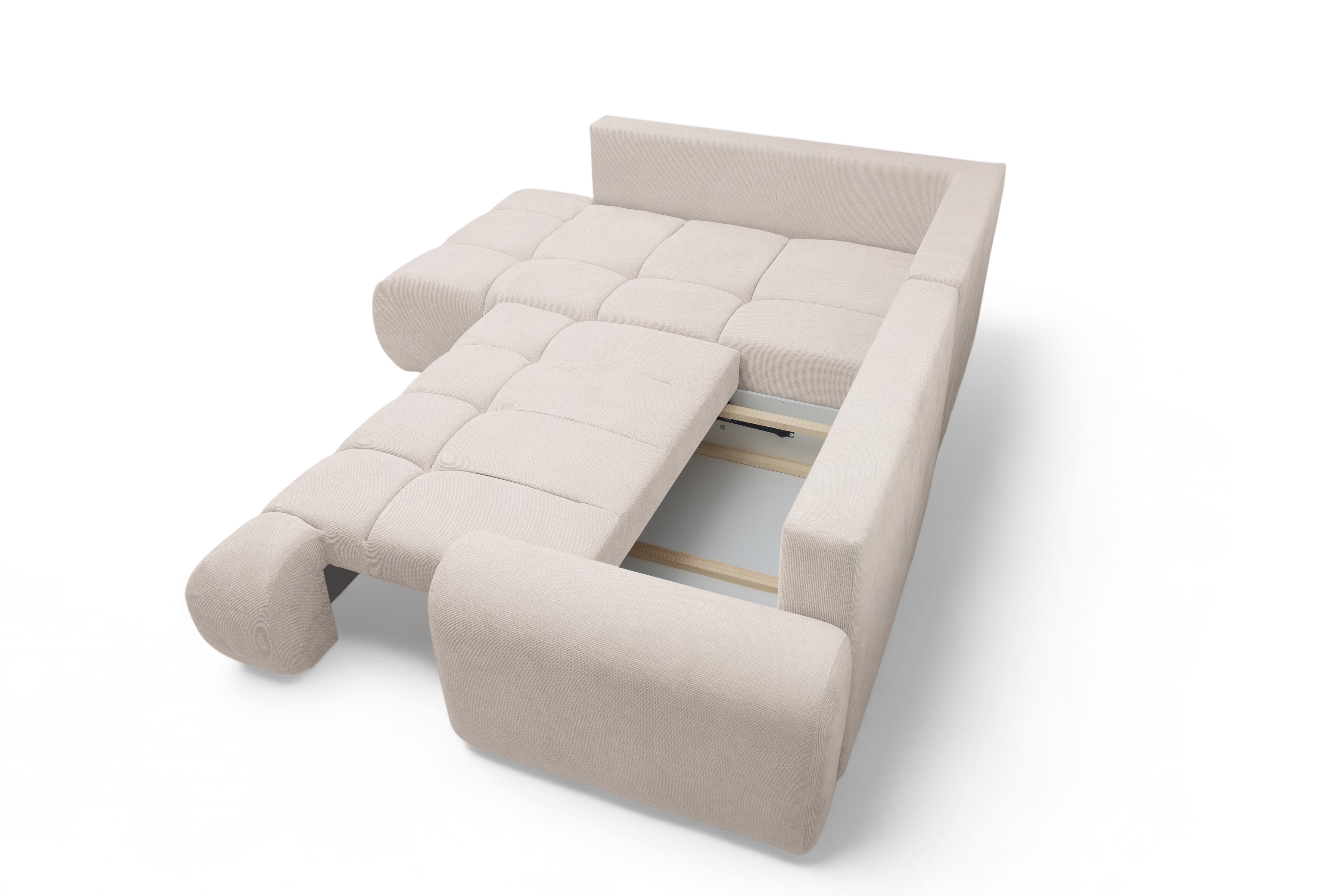 Rohová sedacia súprava Lutario L ľavá s funkciou spania - béžová hydrofóbna pletená látka Venice 2026 Rohová sedacia súprava Lutario L s funkciou spánku Ľavá strana - Béžová plecionka hydrofobowa Venice 2026