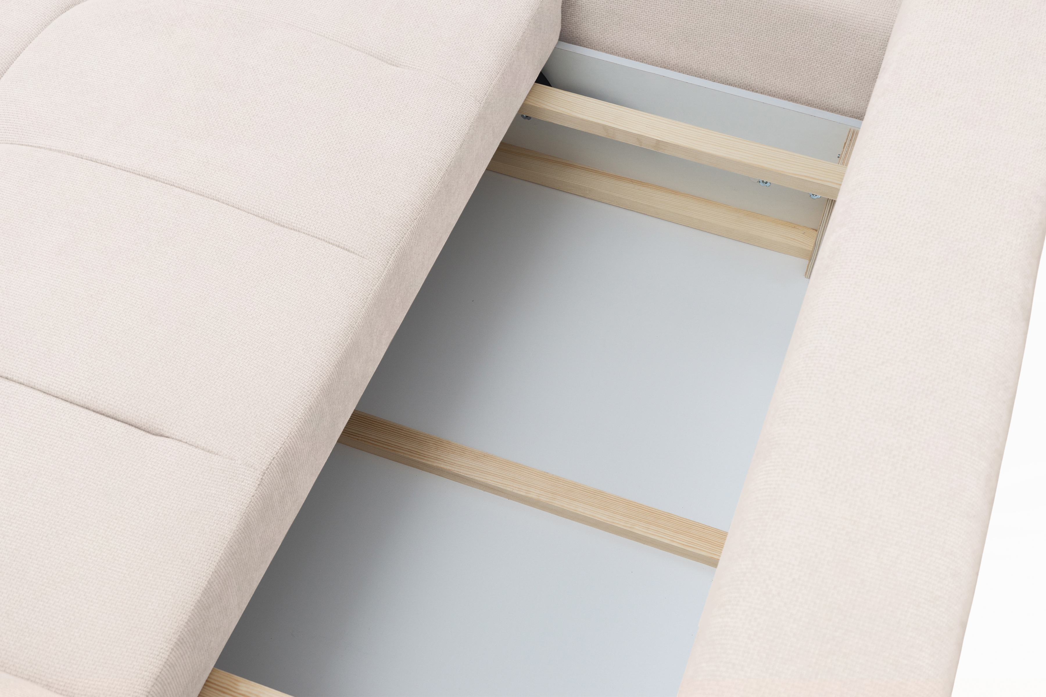 Rohová sedacia súprava Lutario L ľavá s funkciou spania - béžová hydrofóbna pletená látka Venice 2026 Rohová sedacia súprava Lutario L s funkciou spánku Ľavá strana - Béžová plecionka hydrofobowa Venice 2026